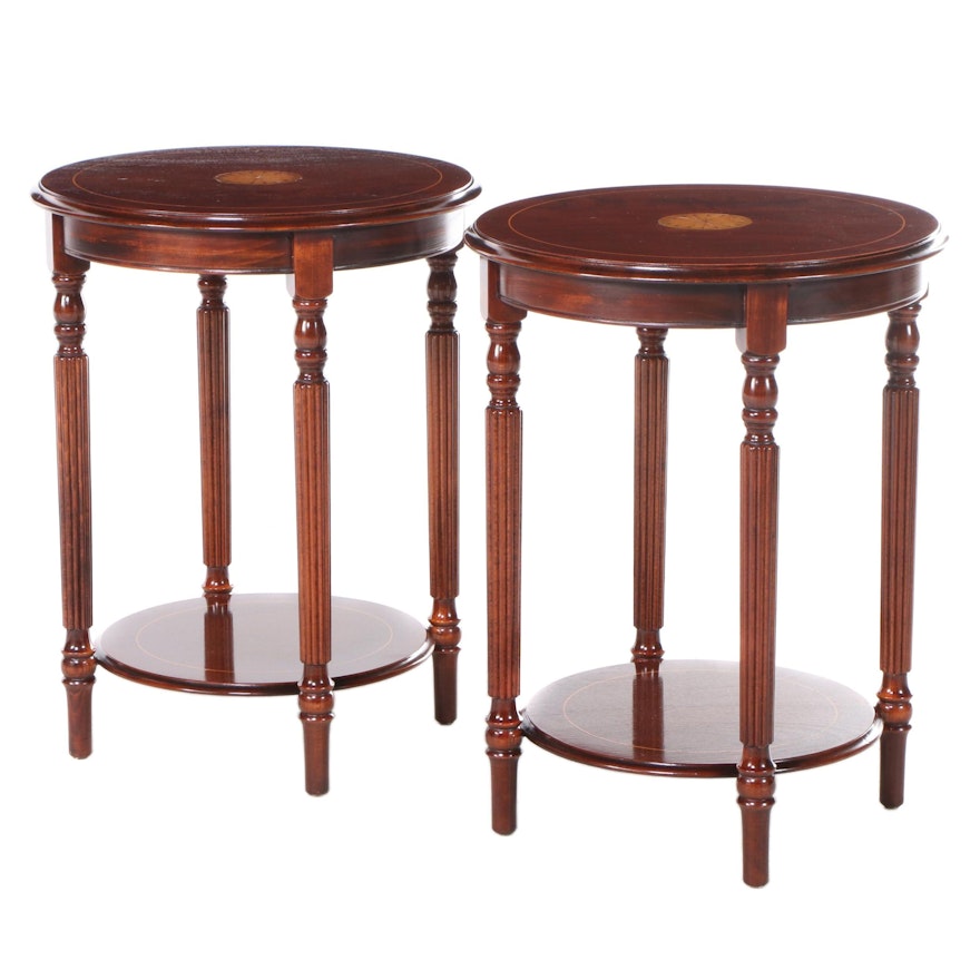 Pair of Federal Style Mahogany and Marquetry Two-Tier Side Tables