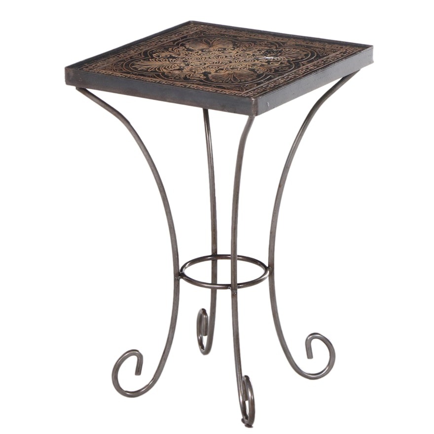 Iron Plant Stand with Ebonized and Gilt-Incised Composite Top