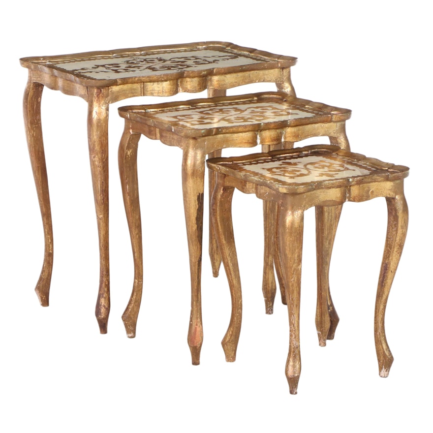 Three Fomerz Florentine Giltwood and Cream-Painted Graduated Side Tables