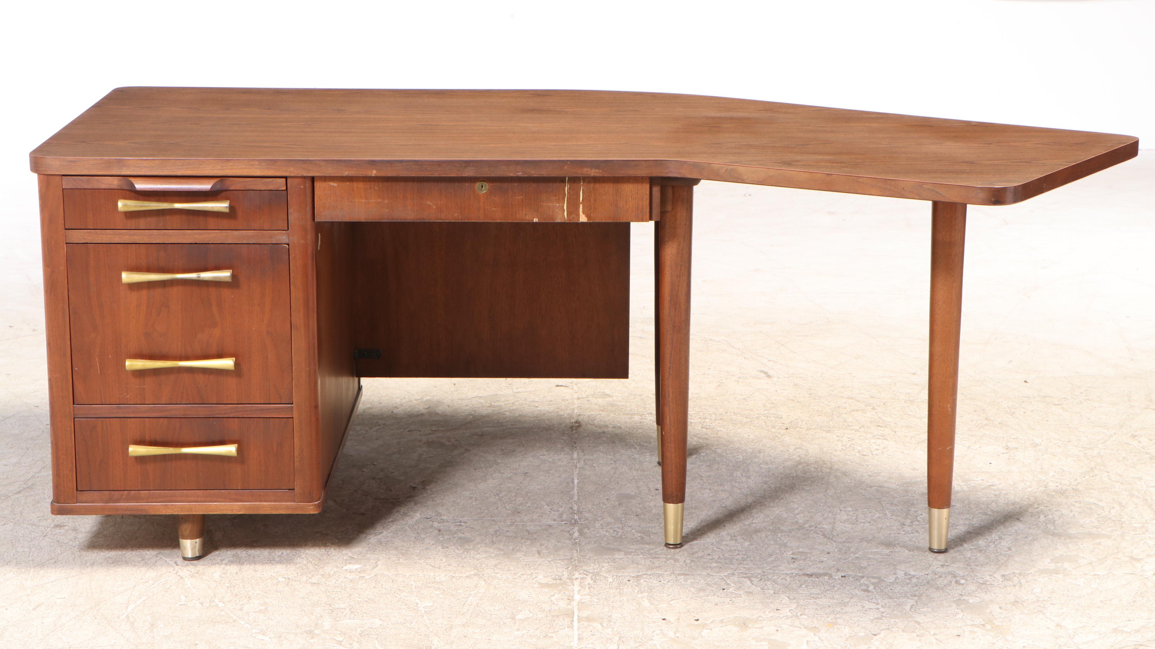 Jasper Office Furniture Co. Mid Century Modern Walnut and Laminate Top Desk
