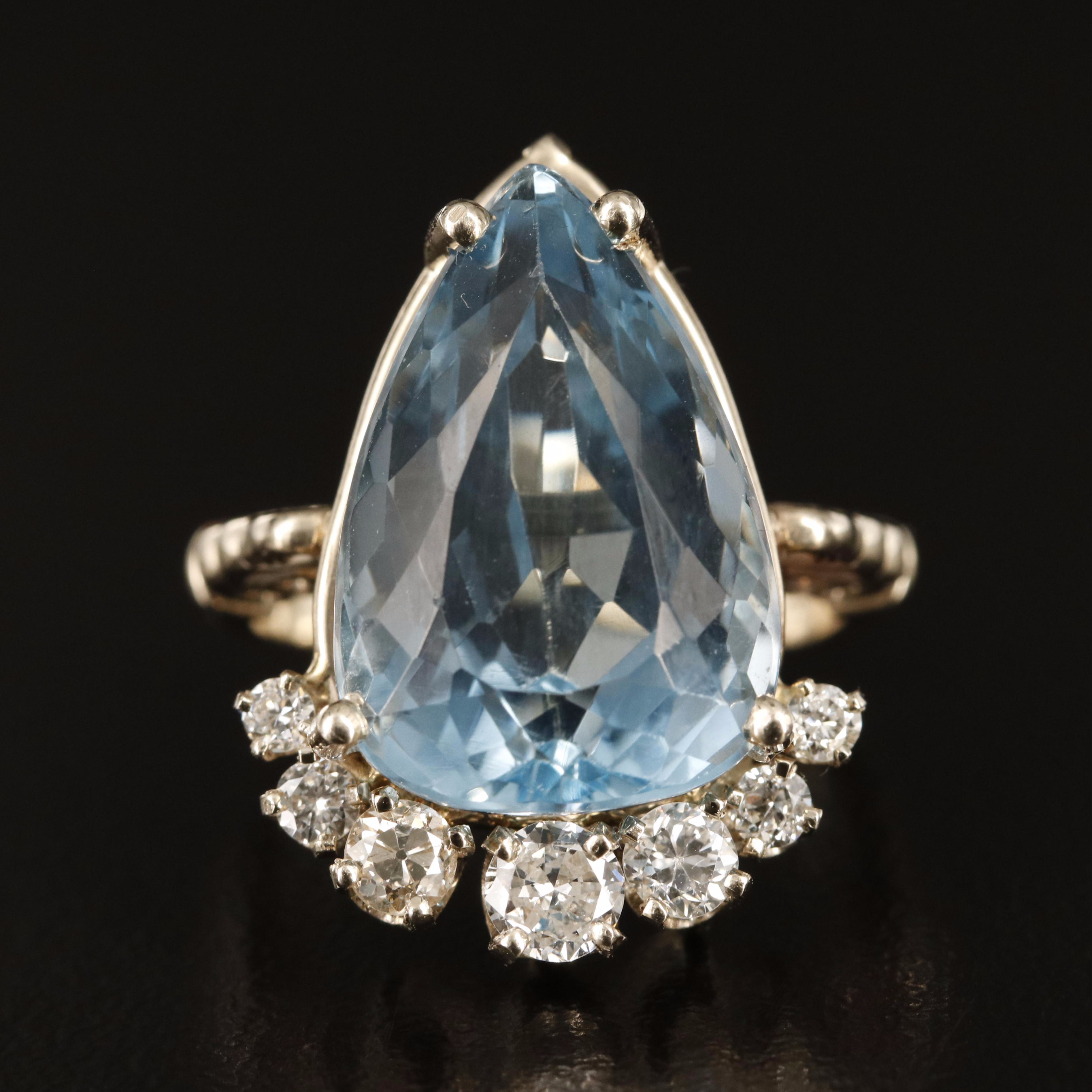 14K Swiss Blue Topaz and Diamond Ring