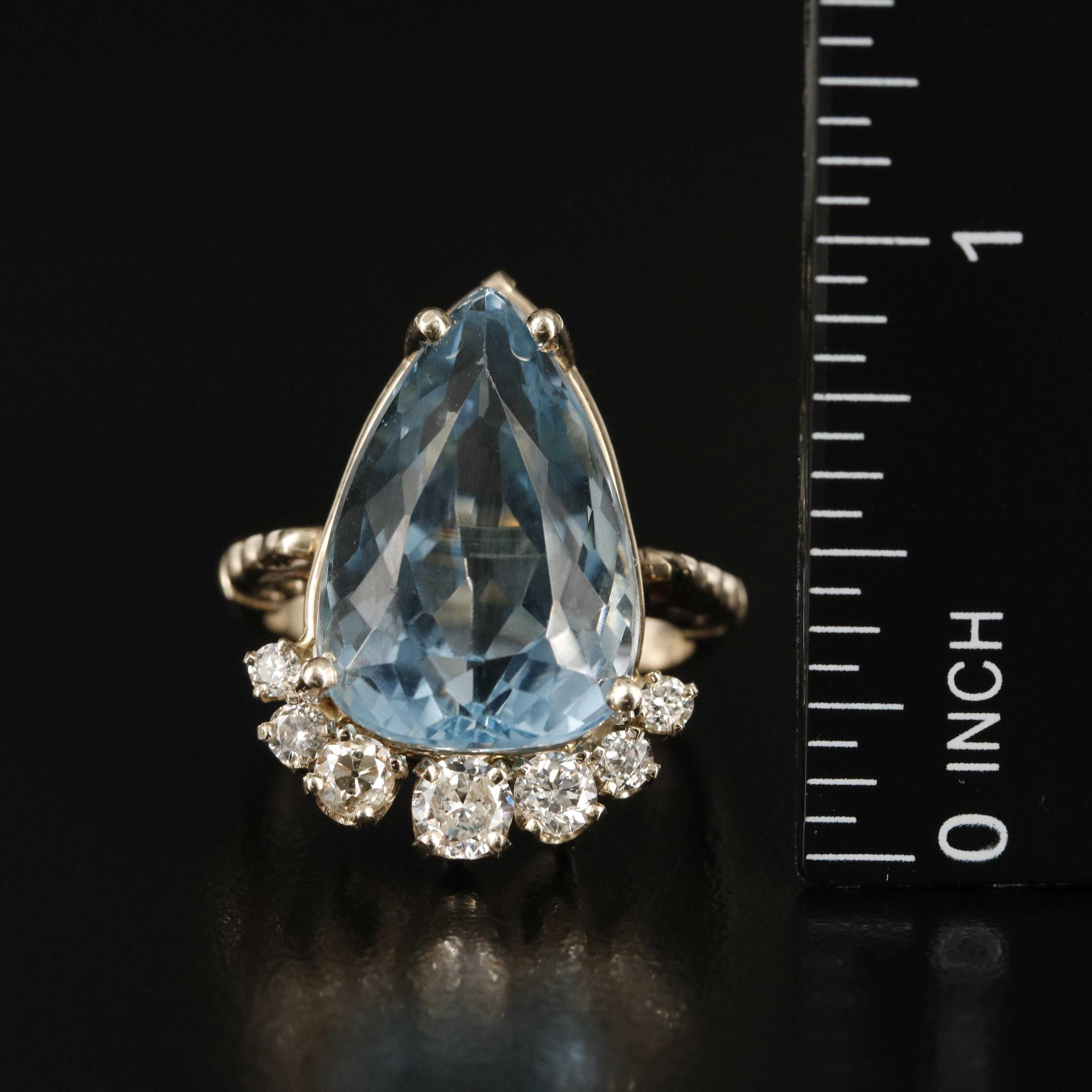 14K Swiss Blue Topaz and Diamond Ring