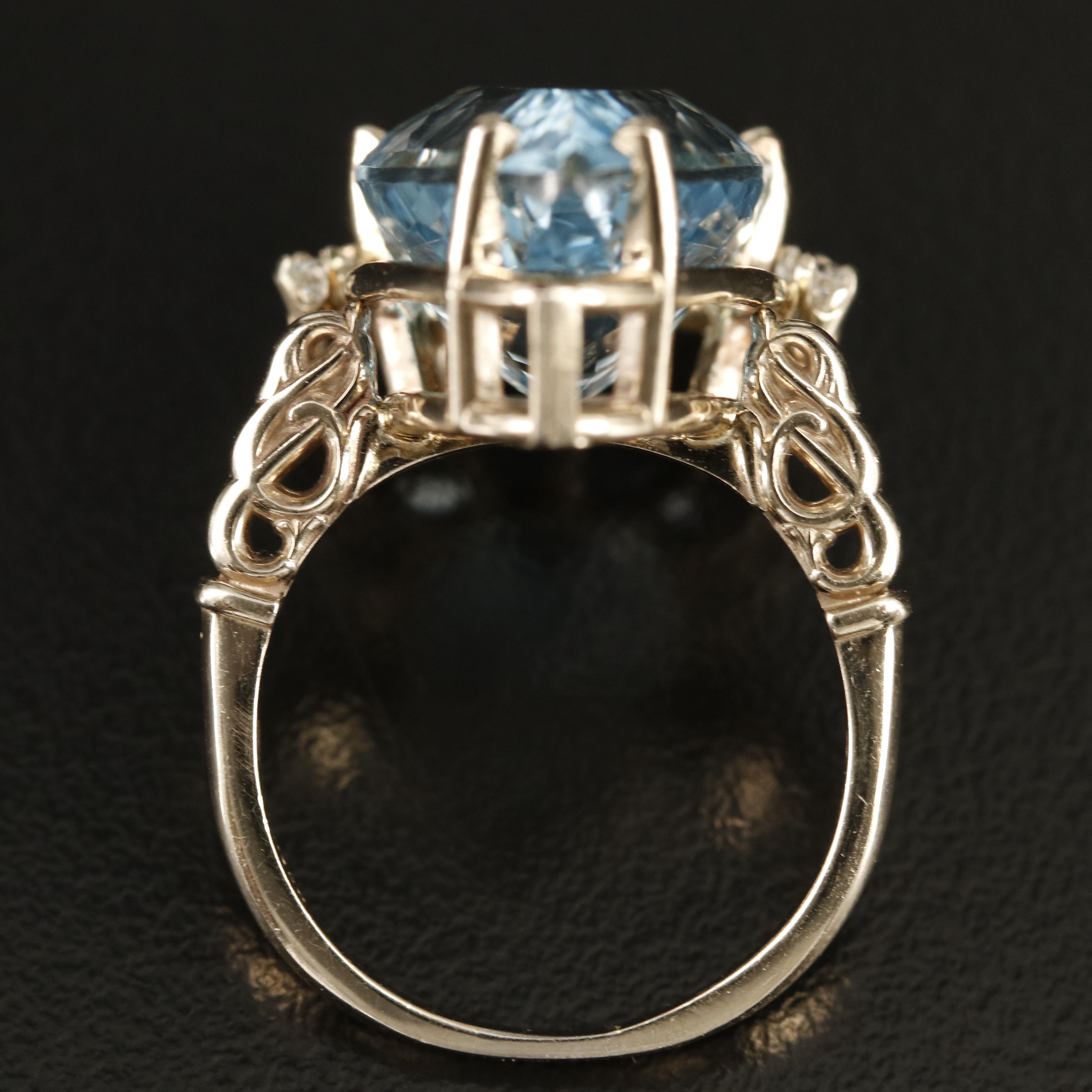 14K Swiss Blue Topaz and Diamond Ring