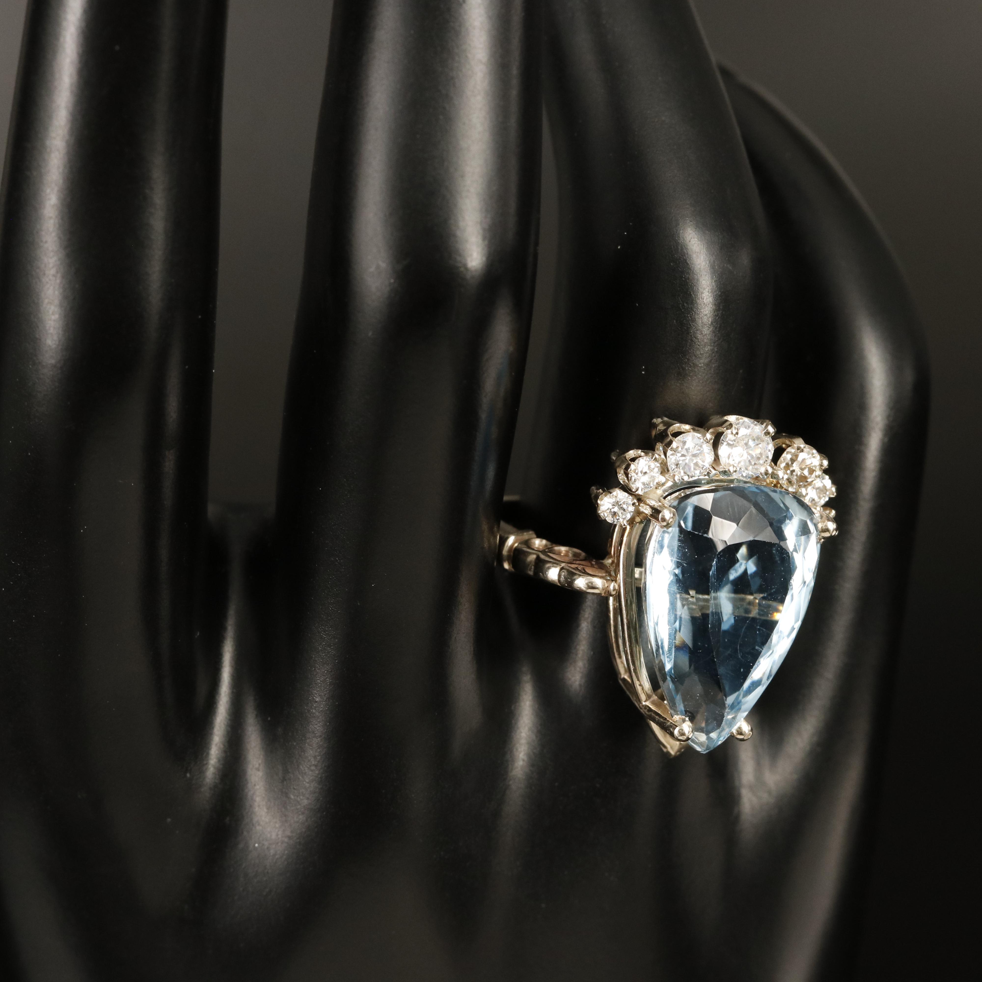 14K Swiss Blue Topaz and Diamond Ring