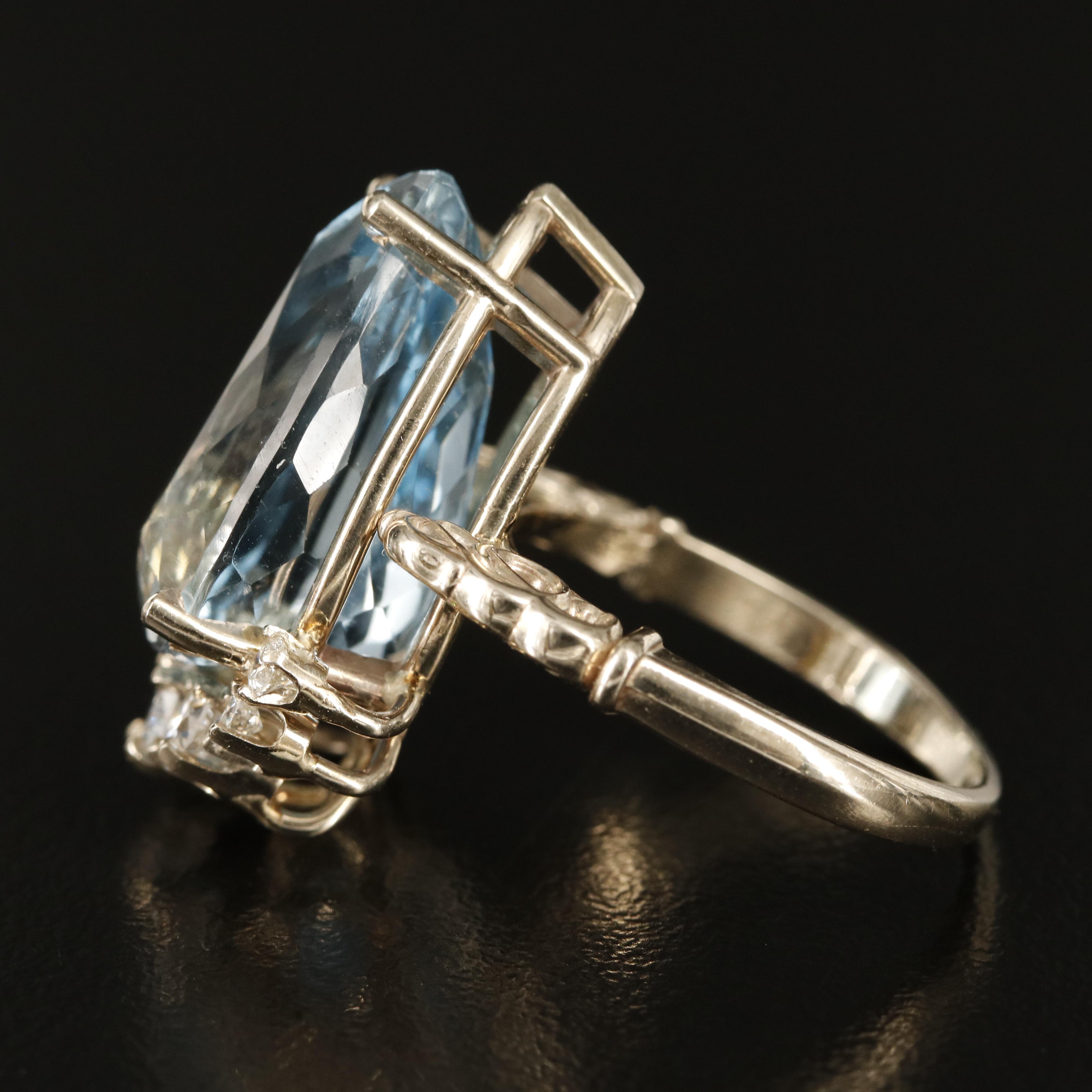 14K Swiss Blue Topaz and Diamond Ring