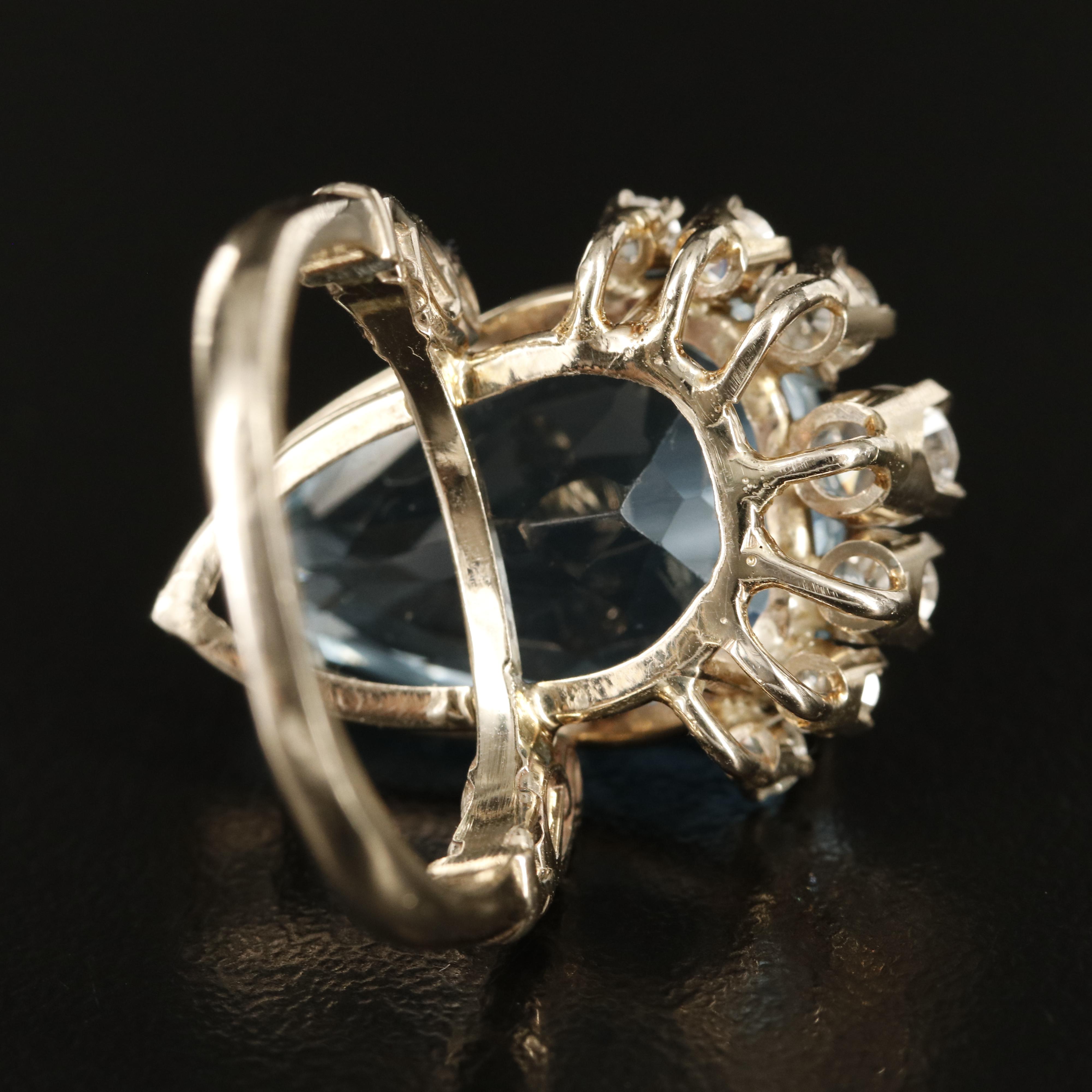 14K Swiss Blue Topaz and Diamond Ring