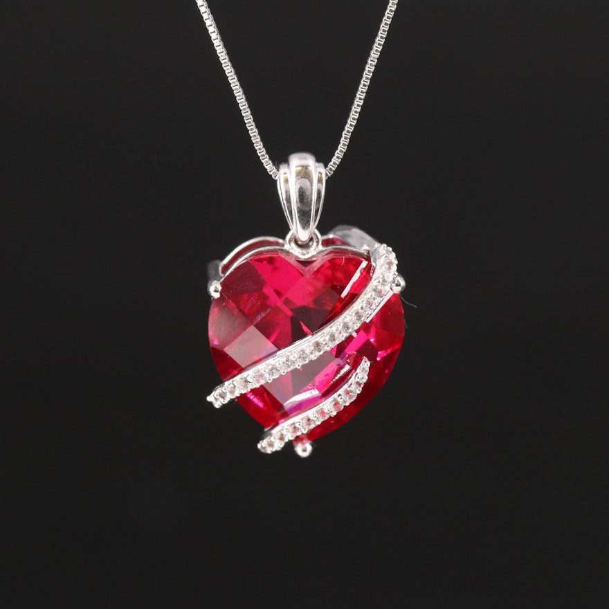 Sterling Silver Ruby and Sapphire Heart Necklace