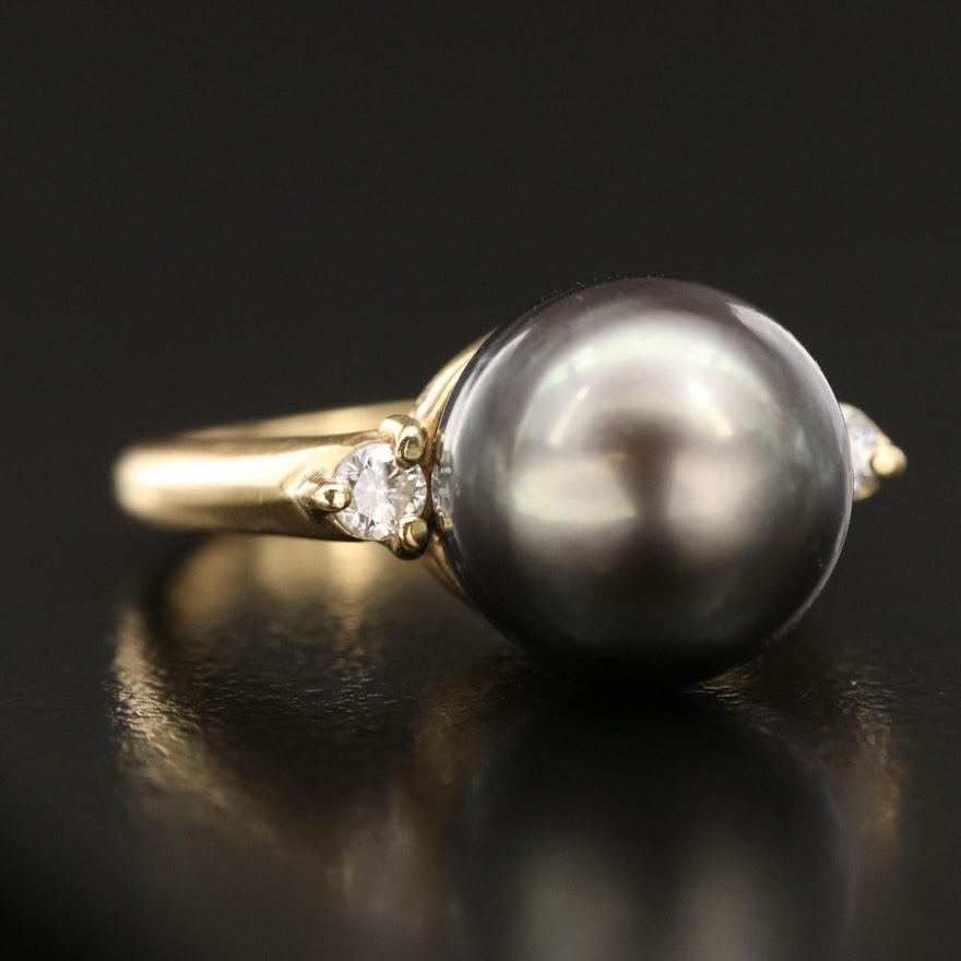 18K Pearl and Diamond Ring