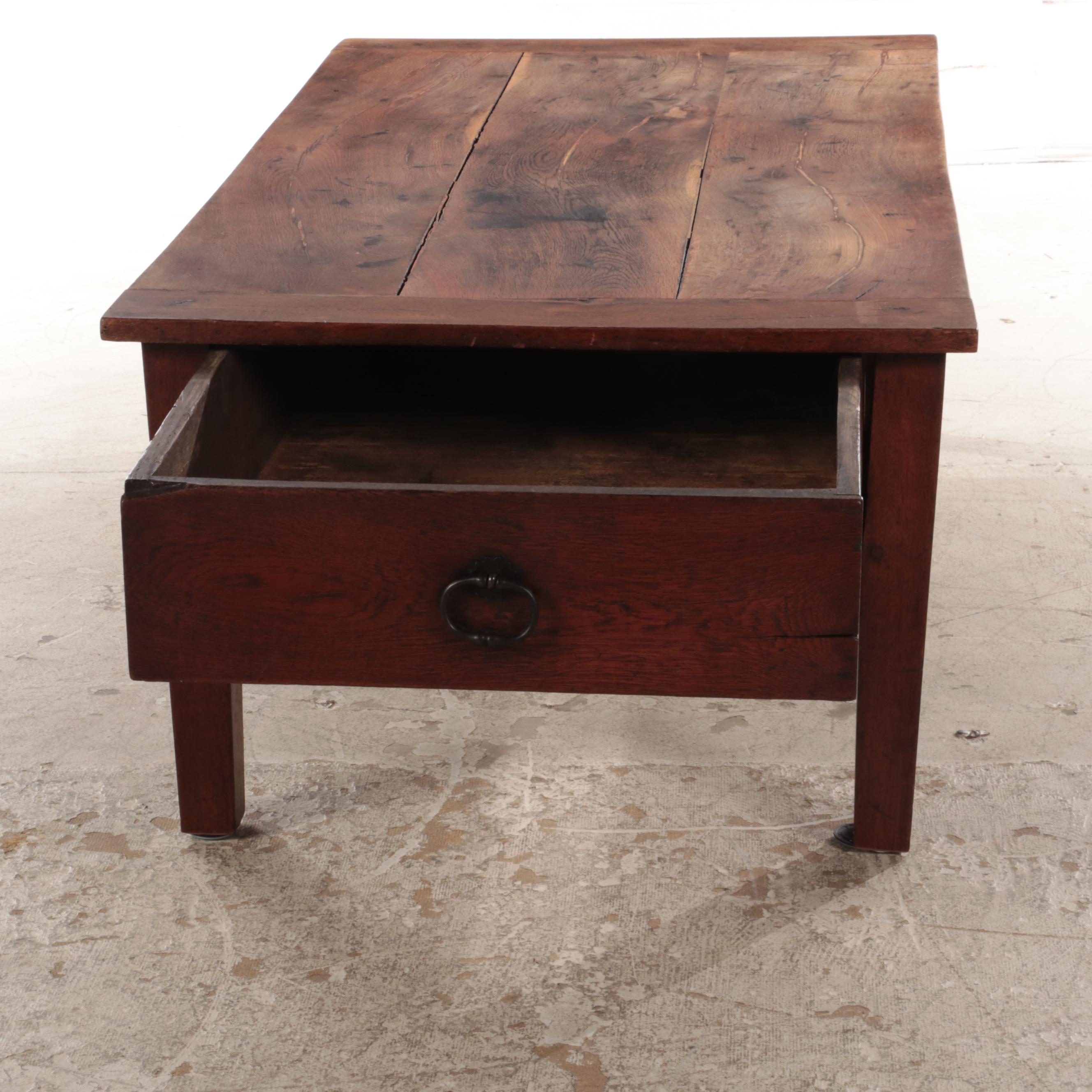 French Provincial Oak Coffee Table, 19th Century and Adapted