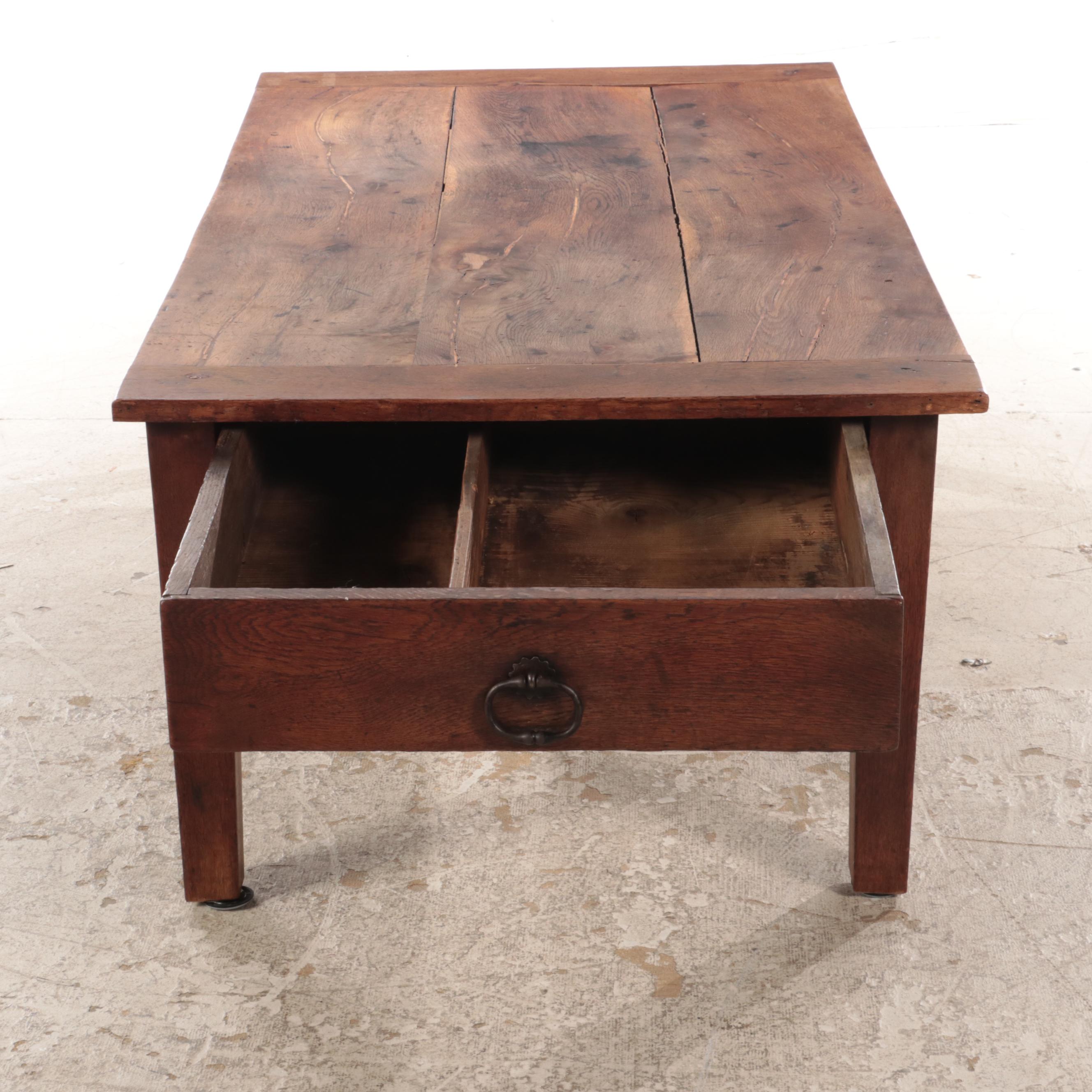 French Provincial Oak Coffee Table, 19th Century and Adapted