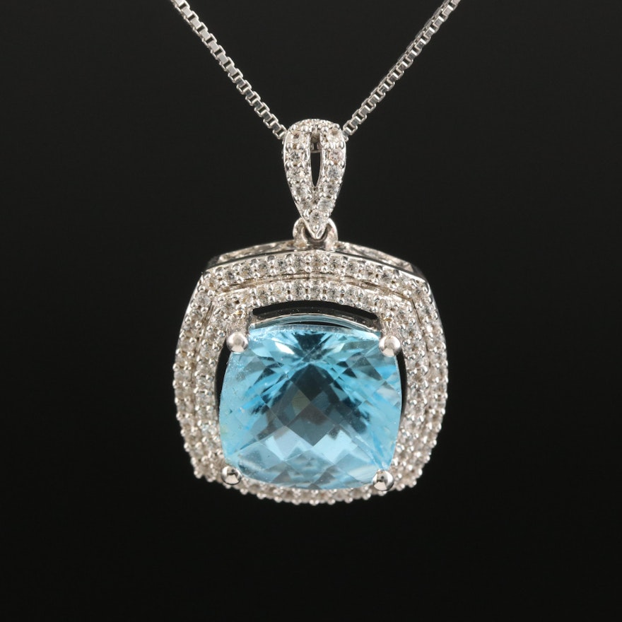 Sterling Sky Blue Topaz and White Sapphire Pendant Necklace