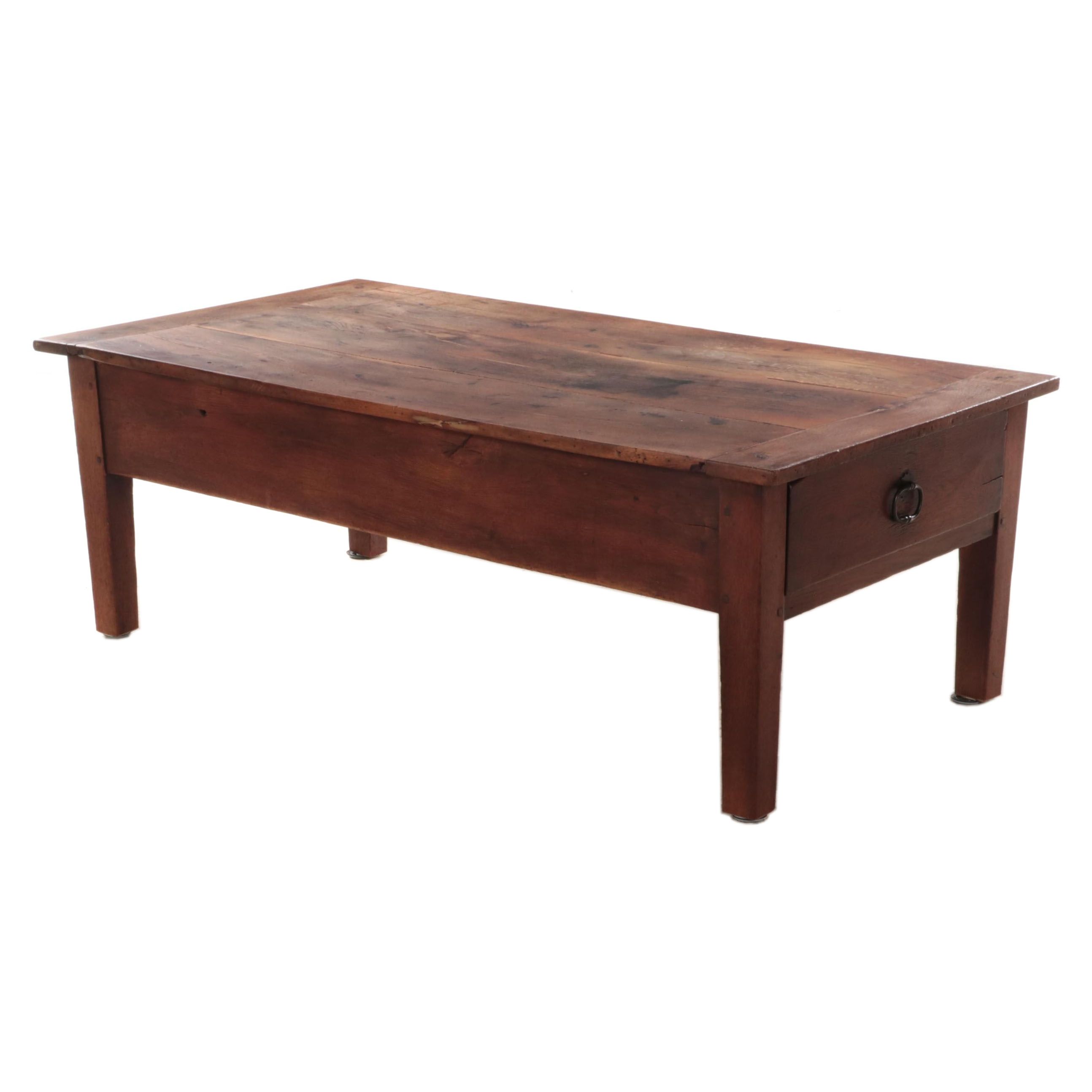 French Provincial Oak Coffee Table, 19th Century and Adapted
