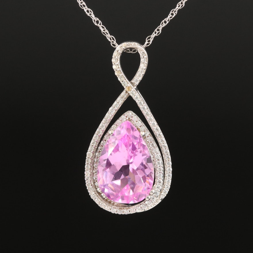 Sterling Sapphire and Cubic Zirconia Teardrop Pendant Necklace