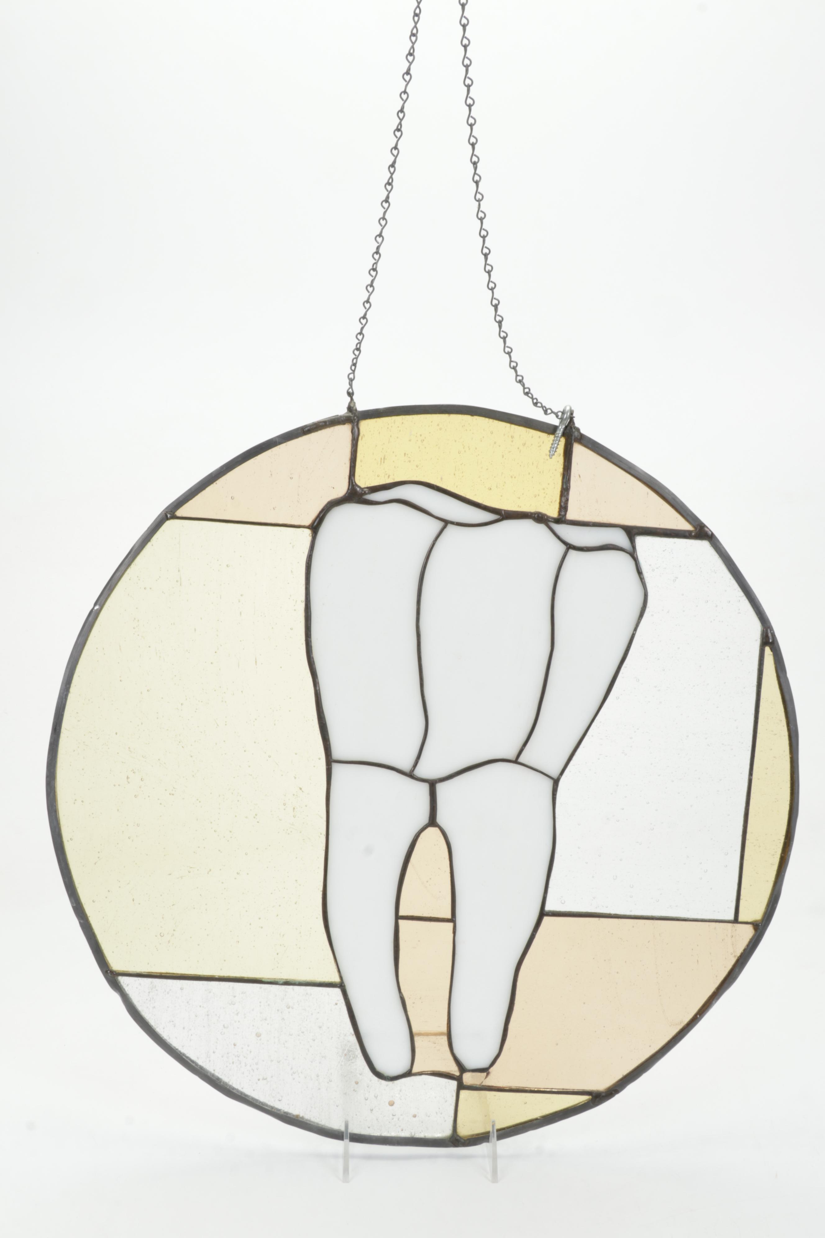 Stained Glass Tooth Round Hanging Panel