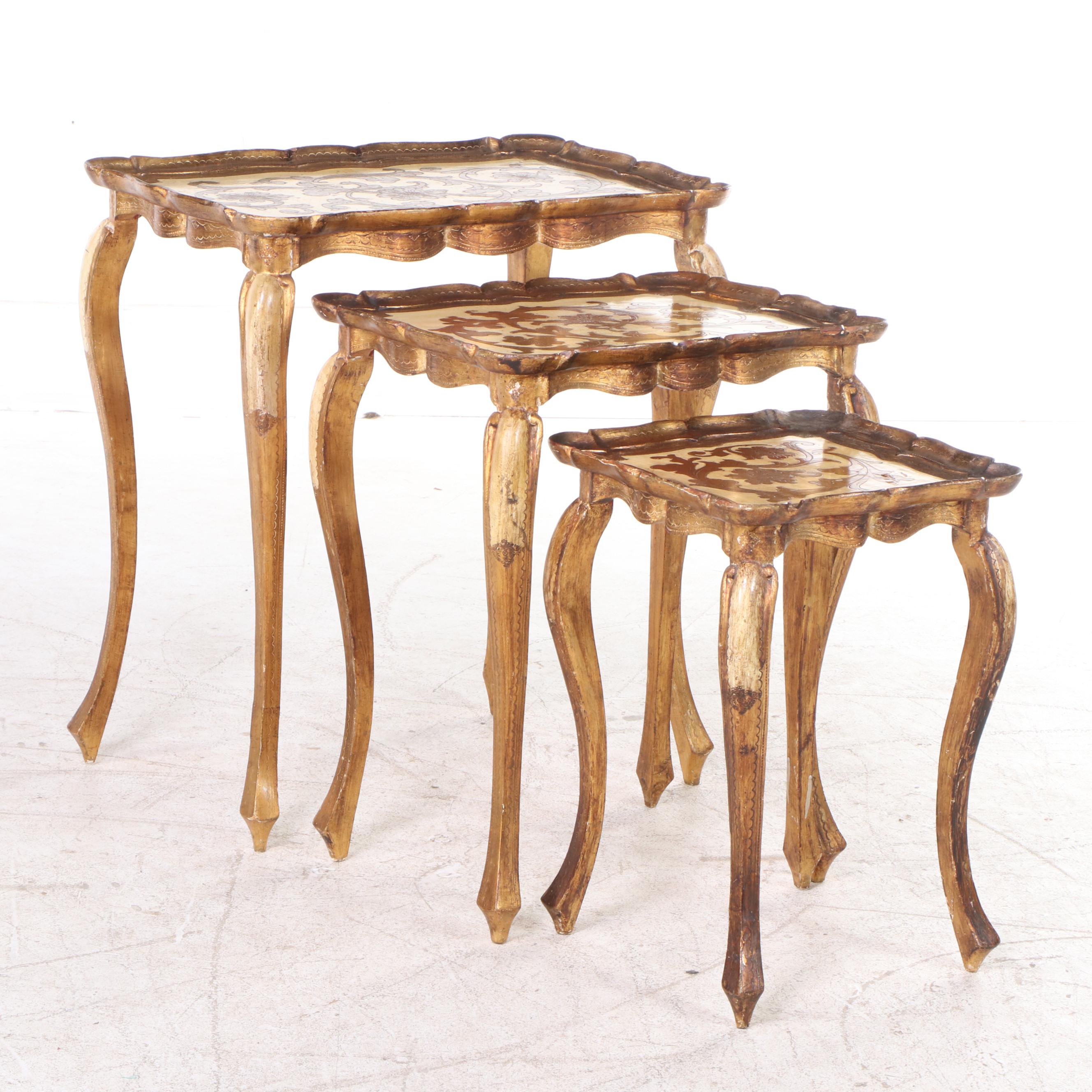 Three Florentine Giltwood and Cream-Painted Graduated Side Tables