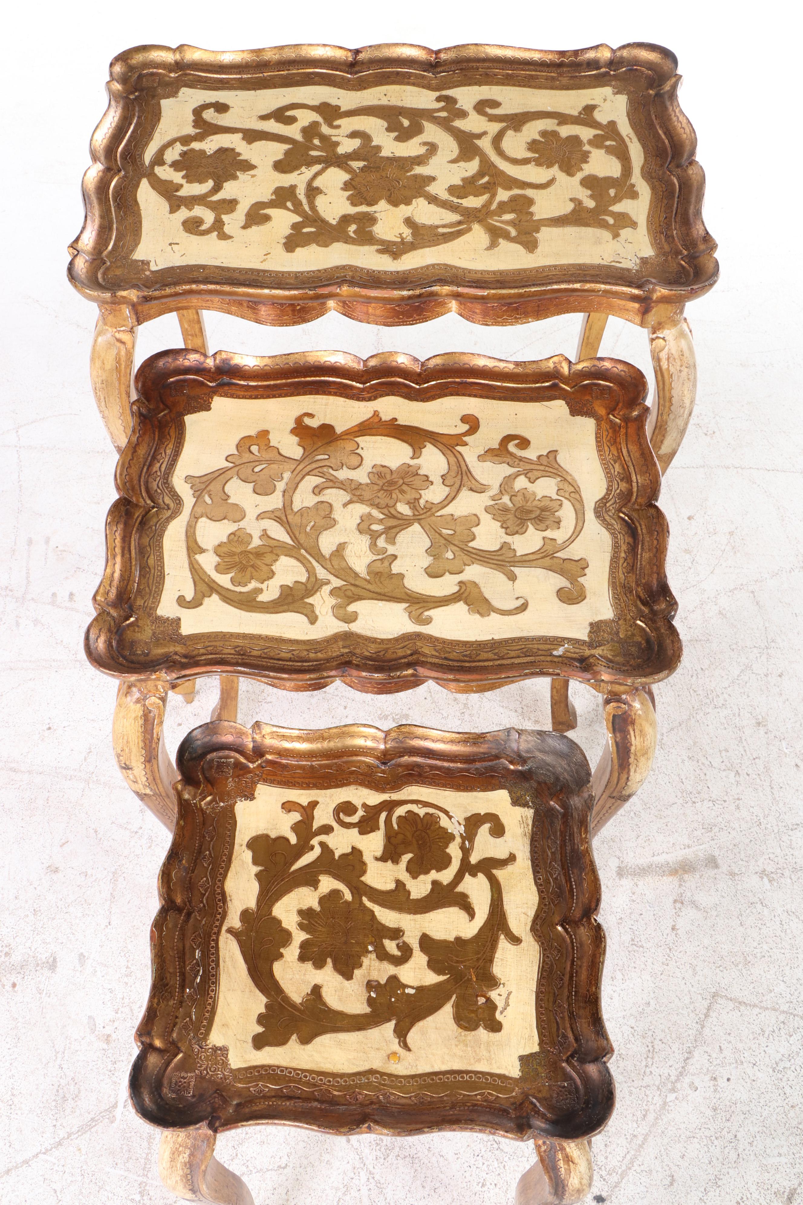 Three Florentine Giltwood and Cream-Painted Graduated Side Tables