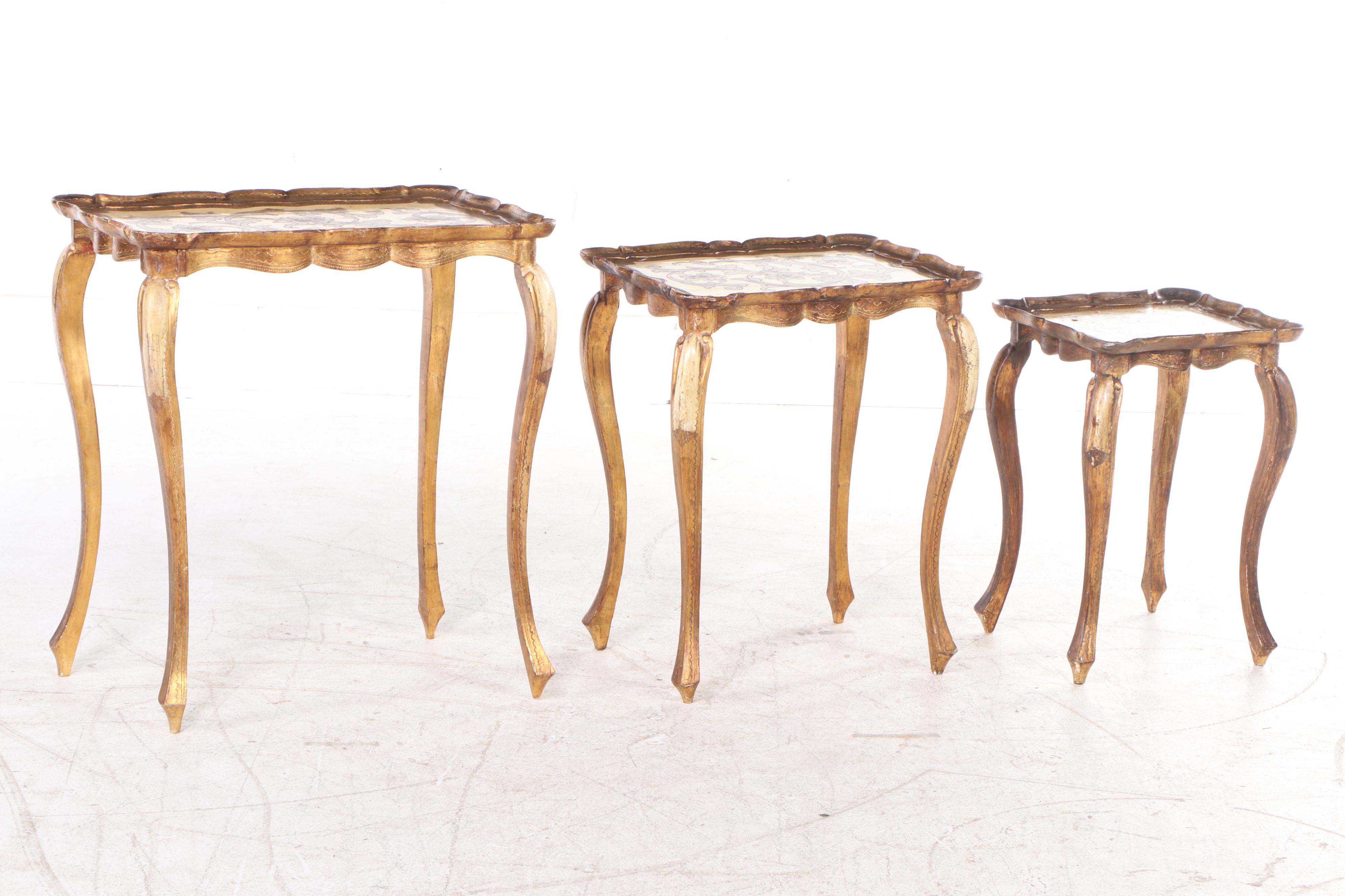 Three Florentine Giltwood and Cream-Painted Graduated Side Tables