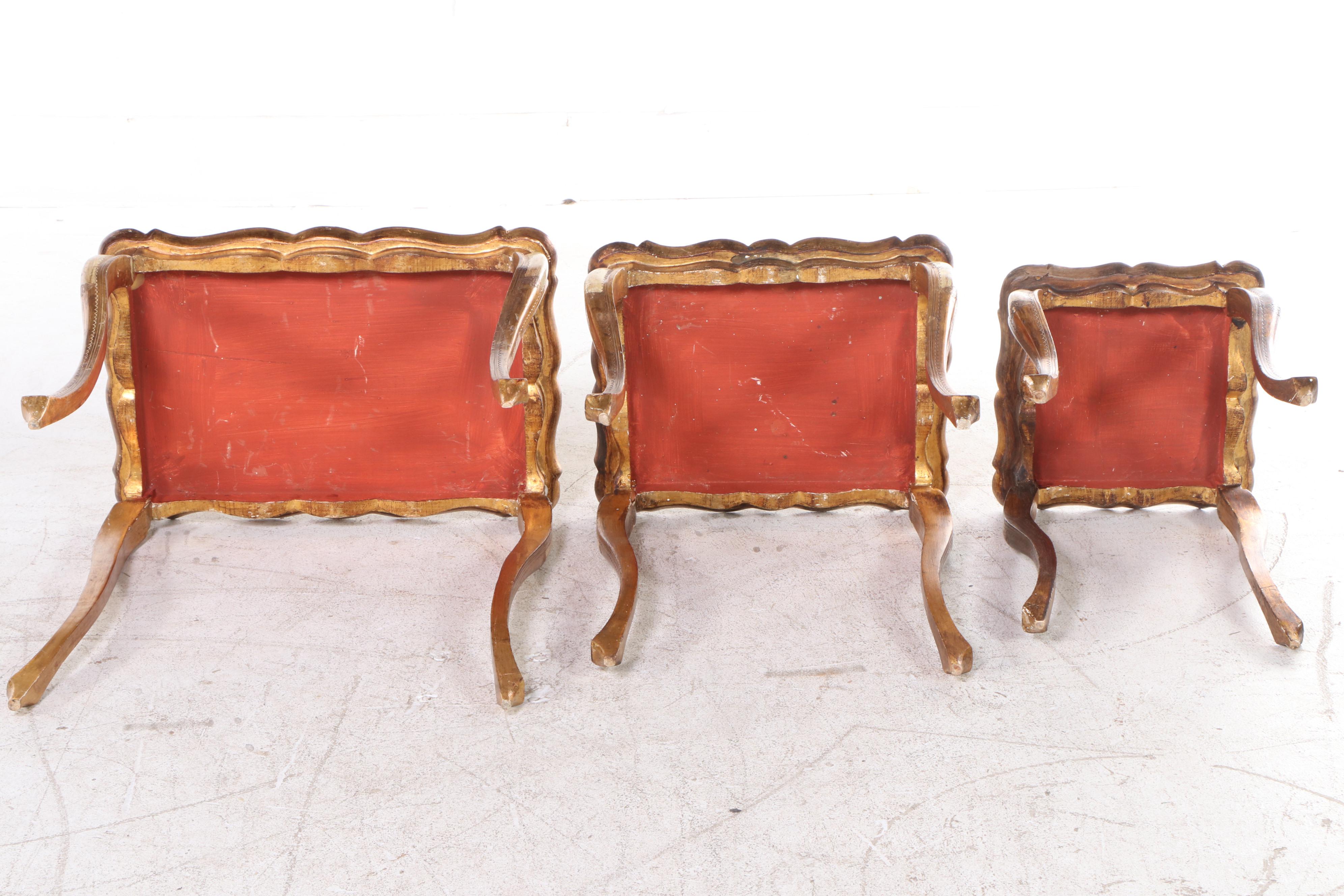 Three Florentine Giltwood and Cream-Painted Graduated Side Tables