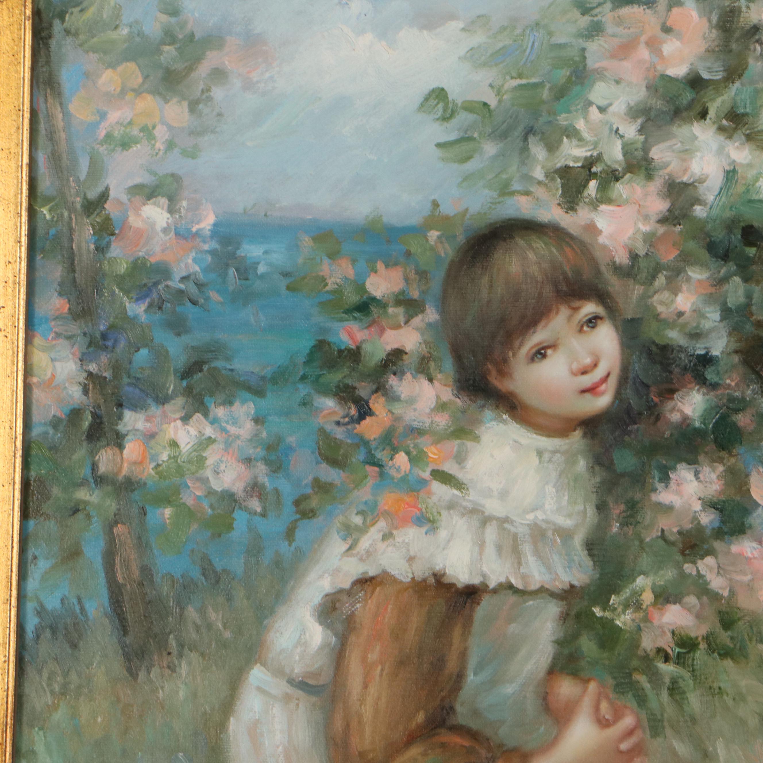 Oil Painting of Children Playing, Late 20th Century