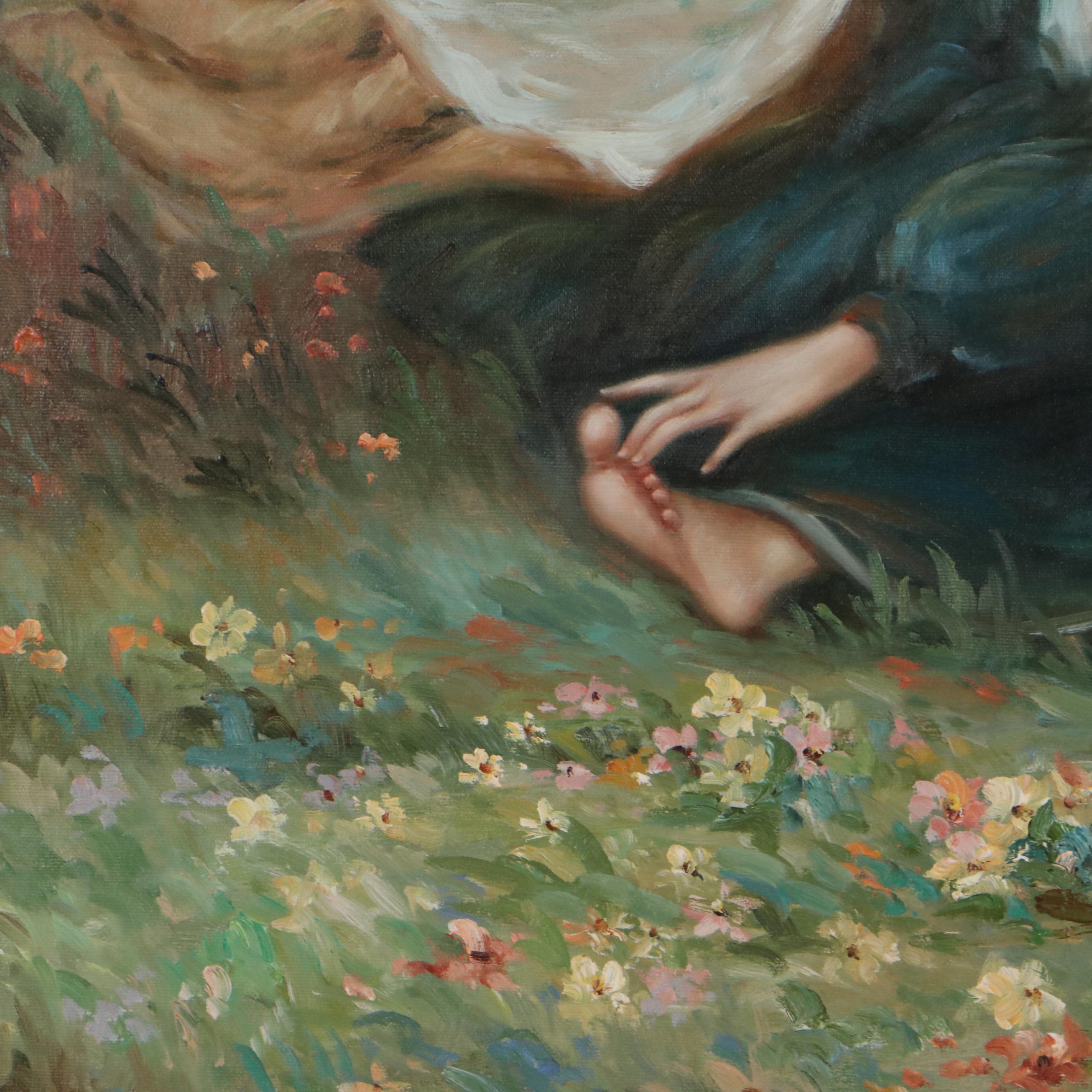 Oil Painting of Children Playing, Late 20th Century