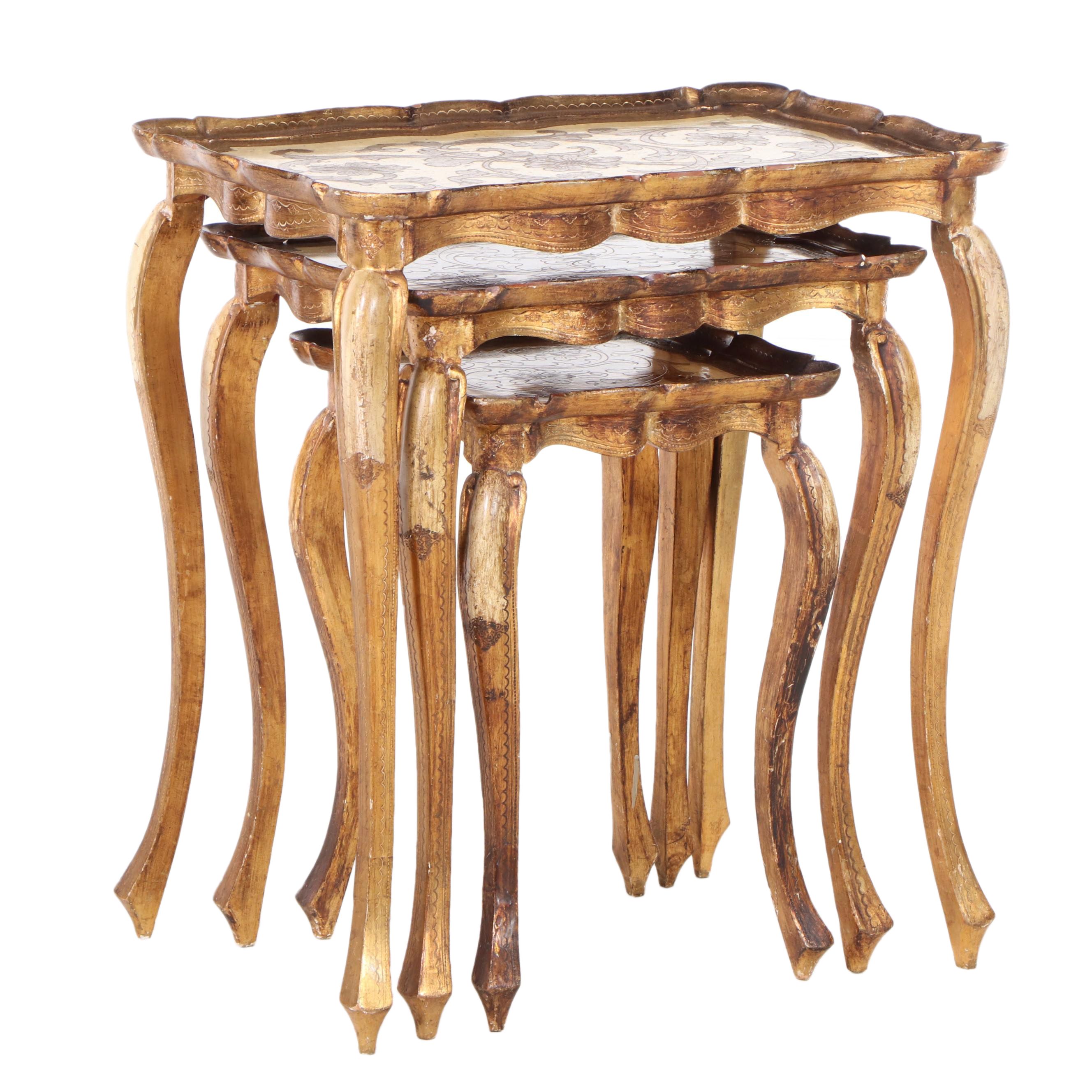 Three Florentine Giltwood and Cream-Painted Graduated Side Tables