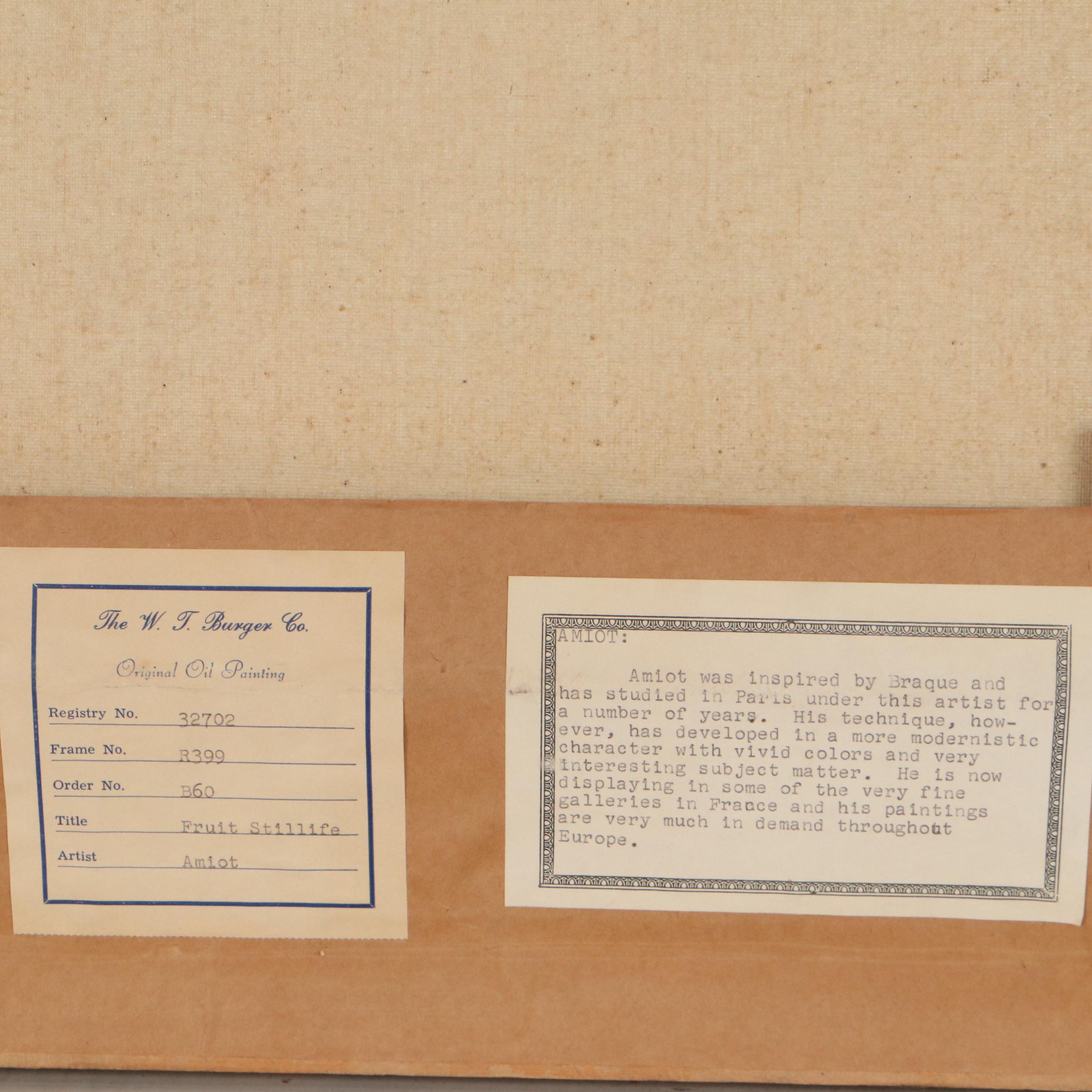 Jean Amiot Still Life Oil Painting, 1963