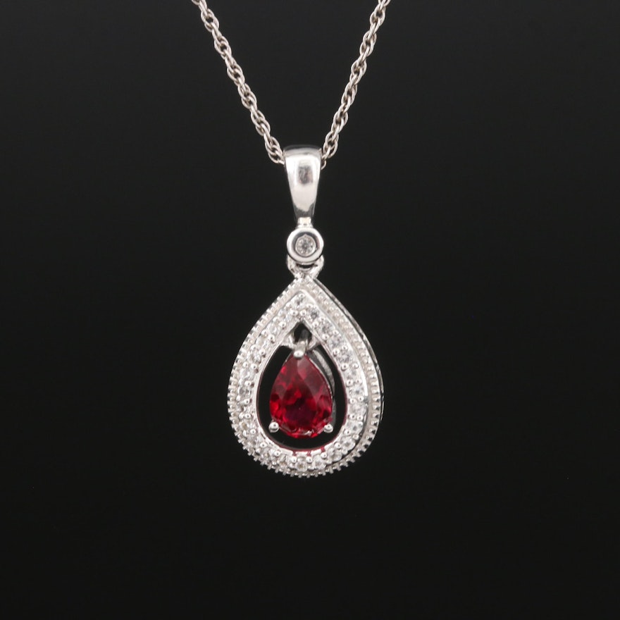 Sterling Ruby and White Sapphire Pendant Necklace