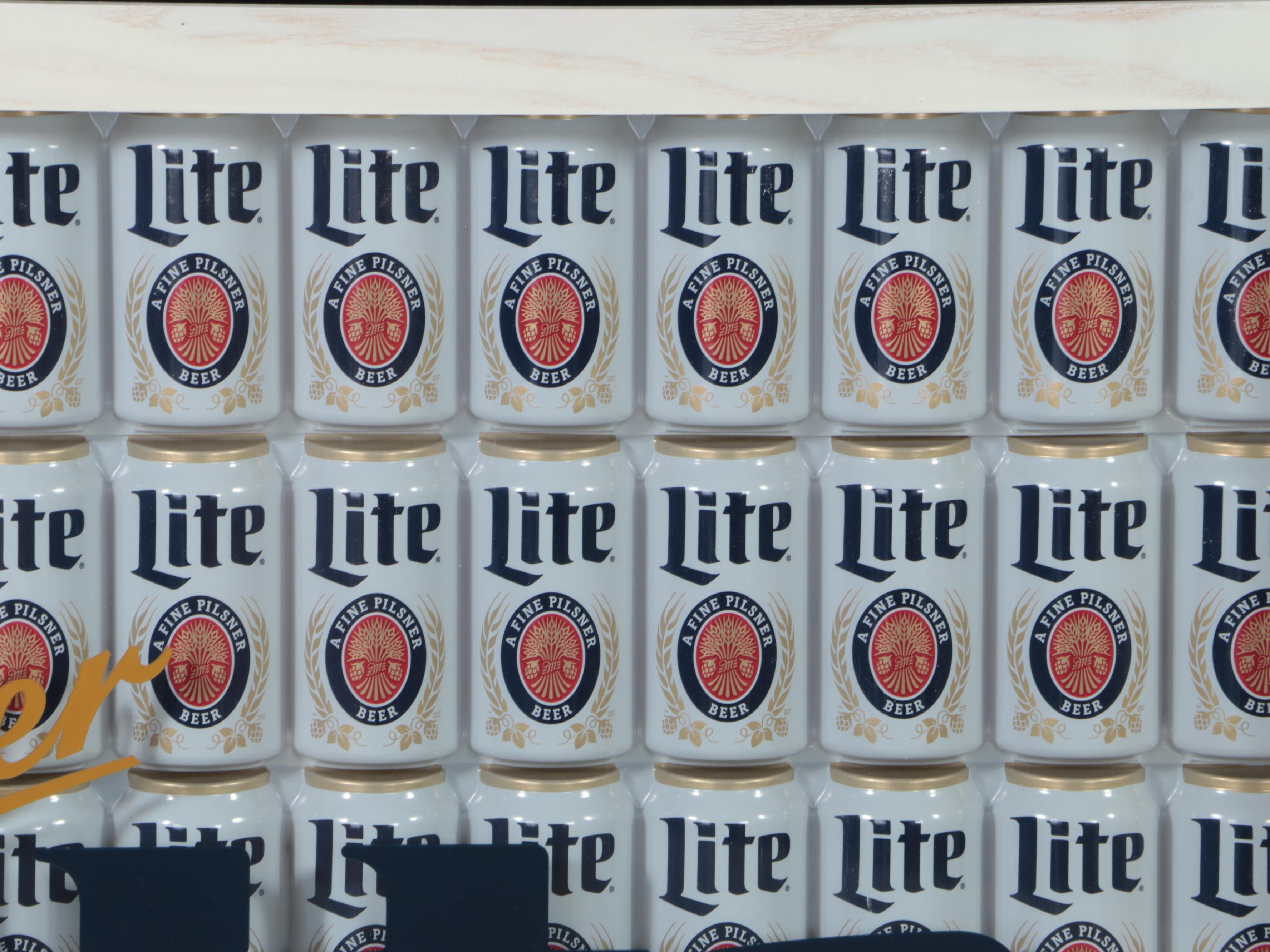 Framed Miller Lite Beer Cans Shadowbox Display in Wood Frame
