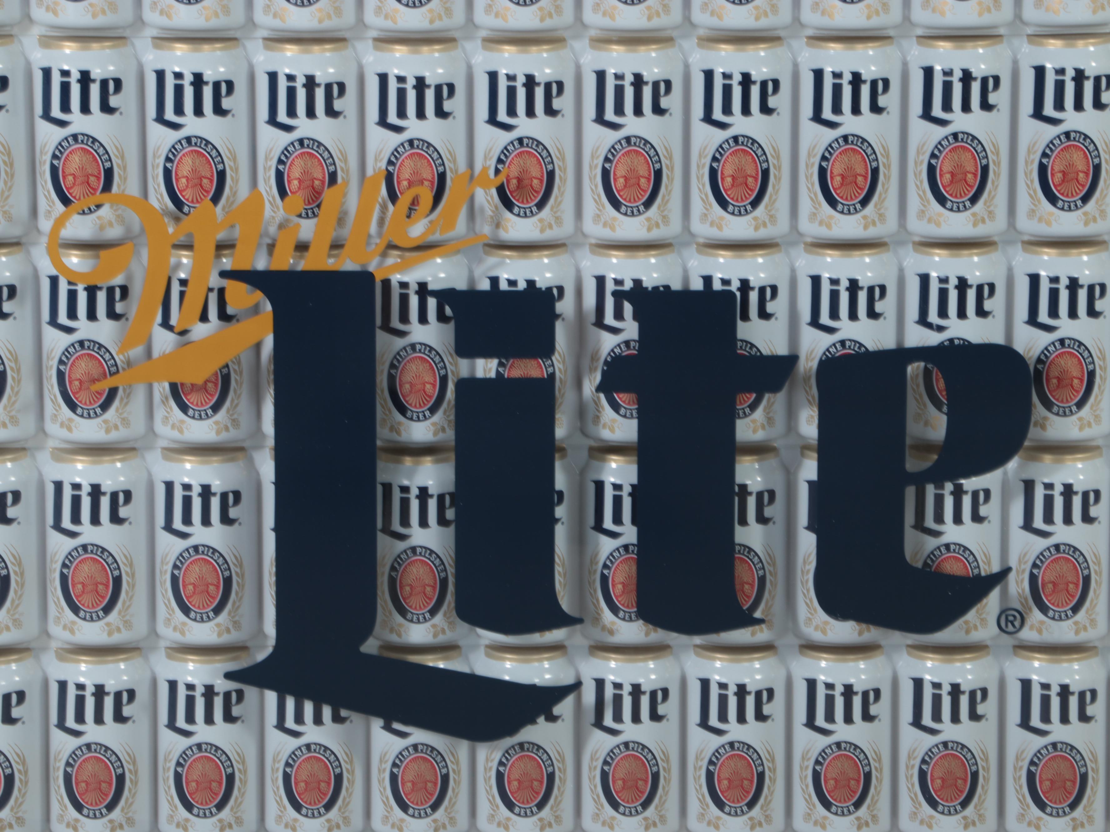 Framed Miller Lite Beer Cans Shadowbox Display in Wood Frame
