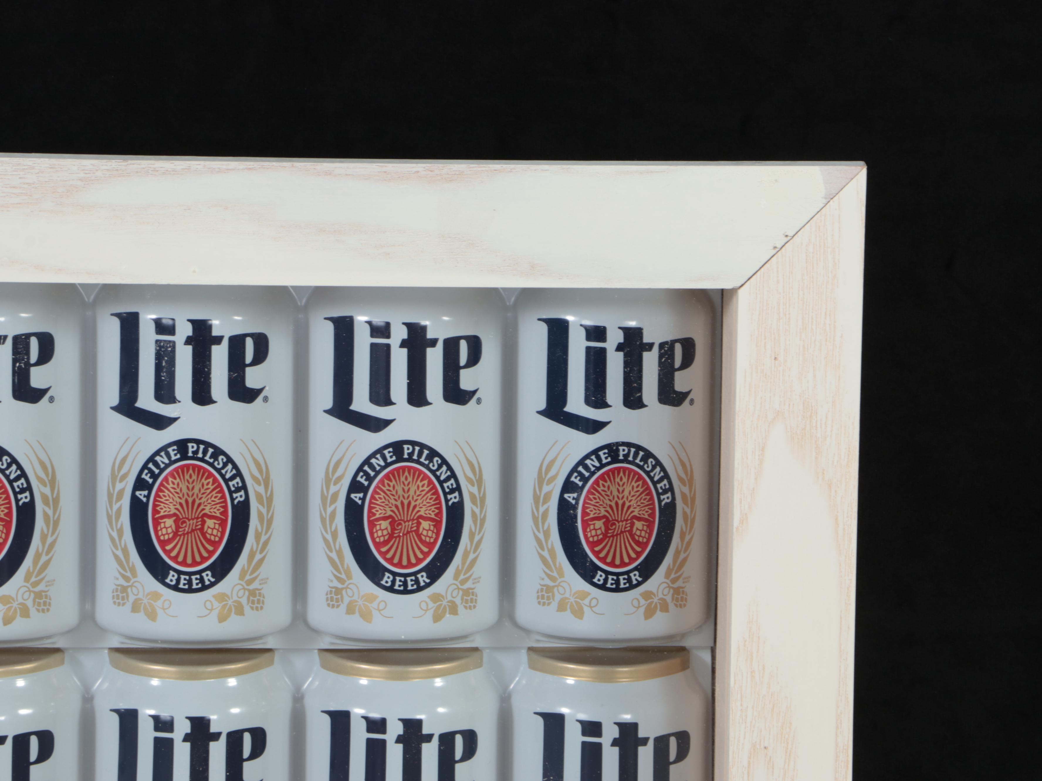 Framed Miller Lite Beer Cans Shadowbox Display in Wood Frame