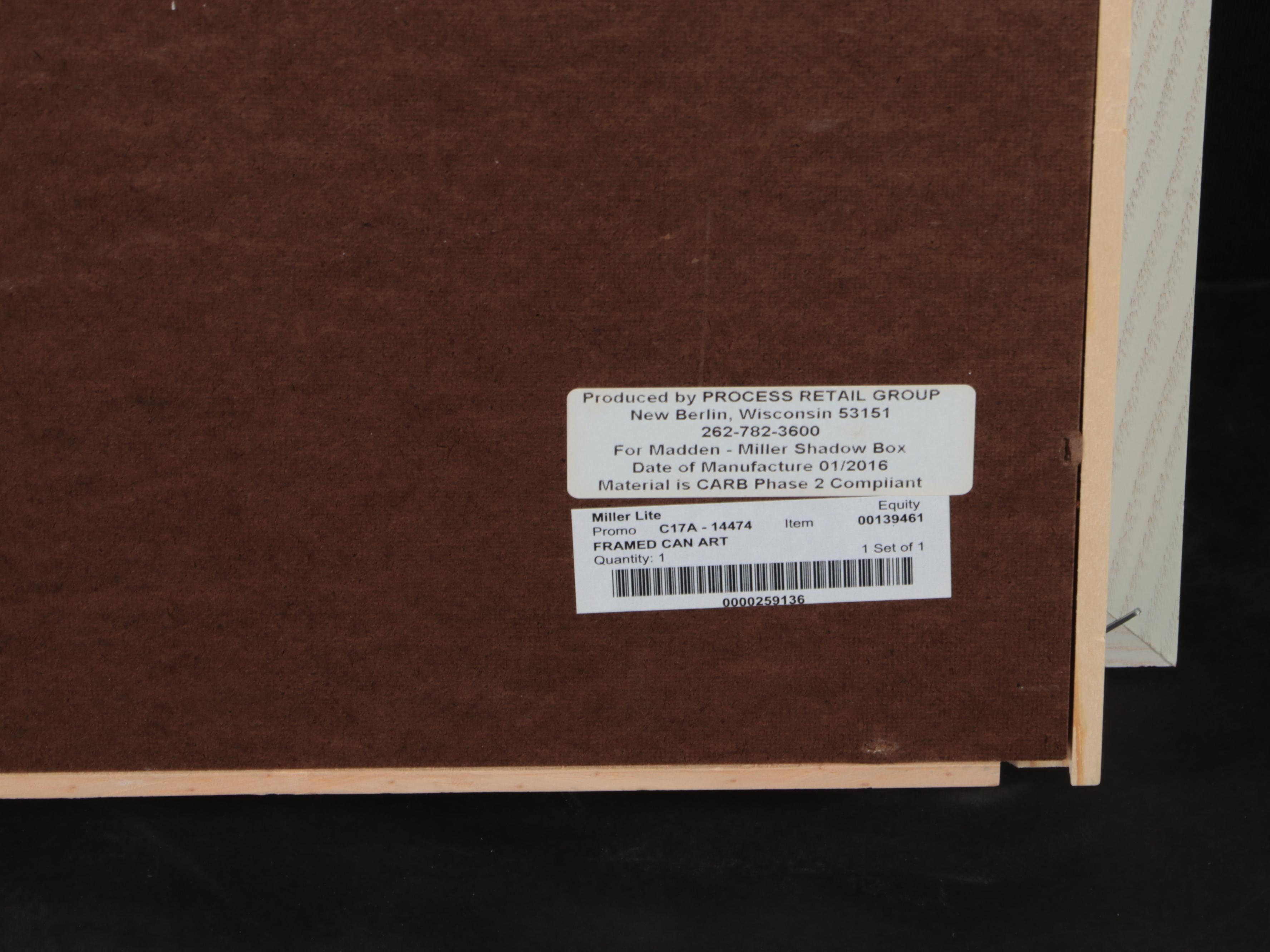 Framed Miller Lite Beer Cans Shadowbox Display in Wood Frame