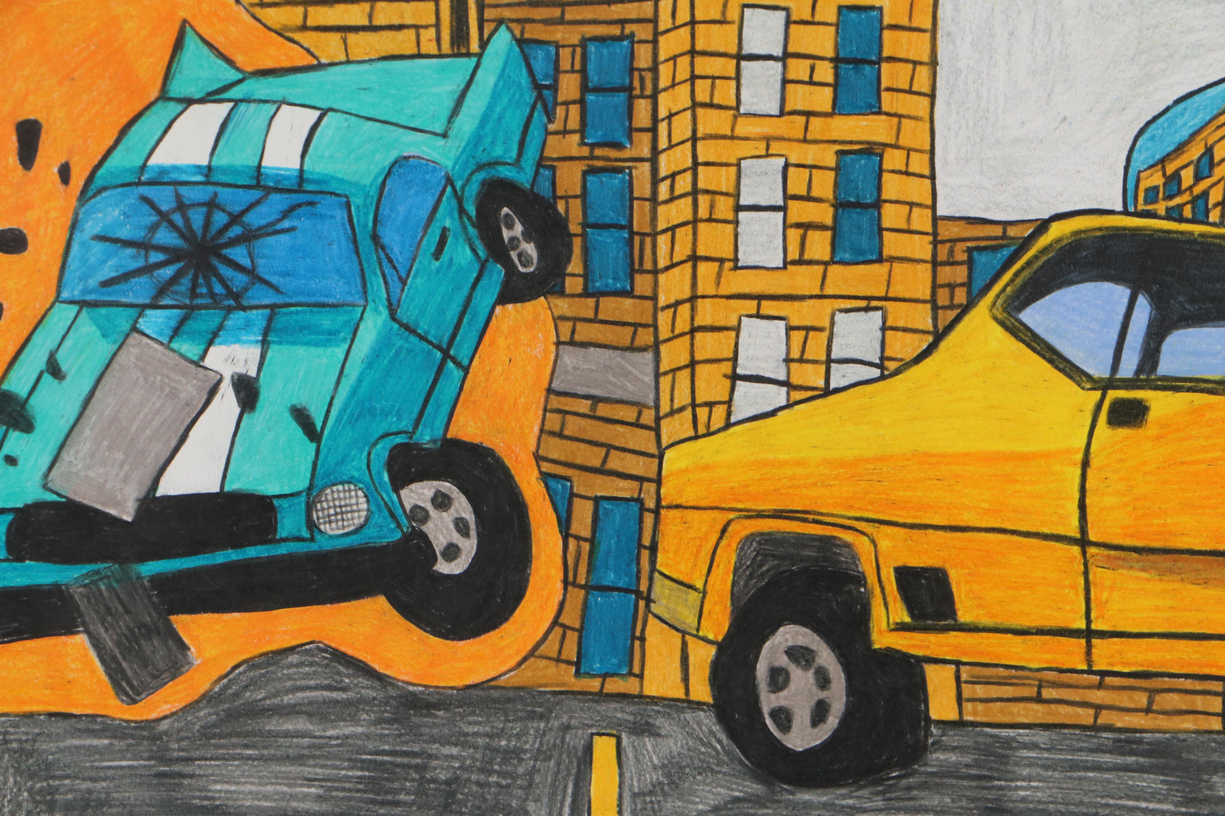 Darien Johnson City Scene Color Pencil Drawing, 21st Century