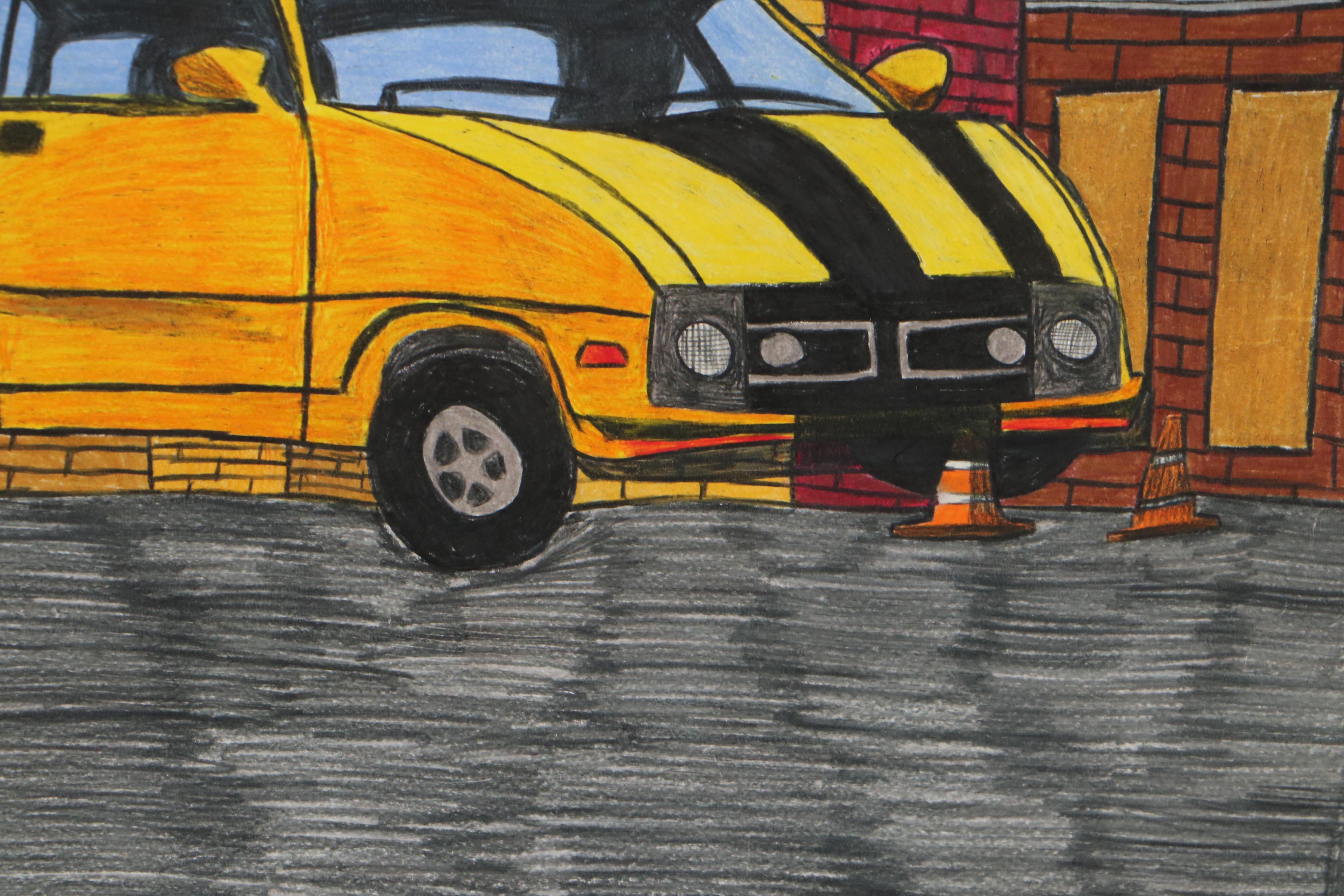 Darien Johnson City Scene Color Pencil Drawing, 21st Century
