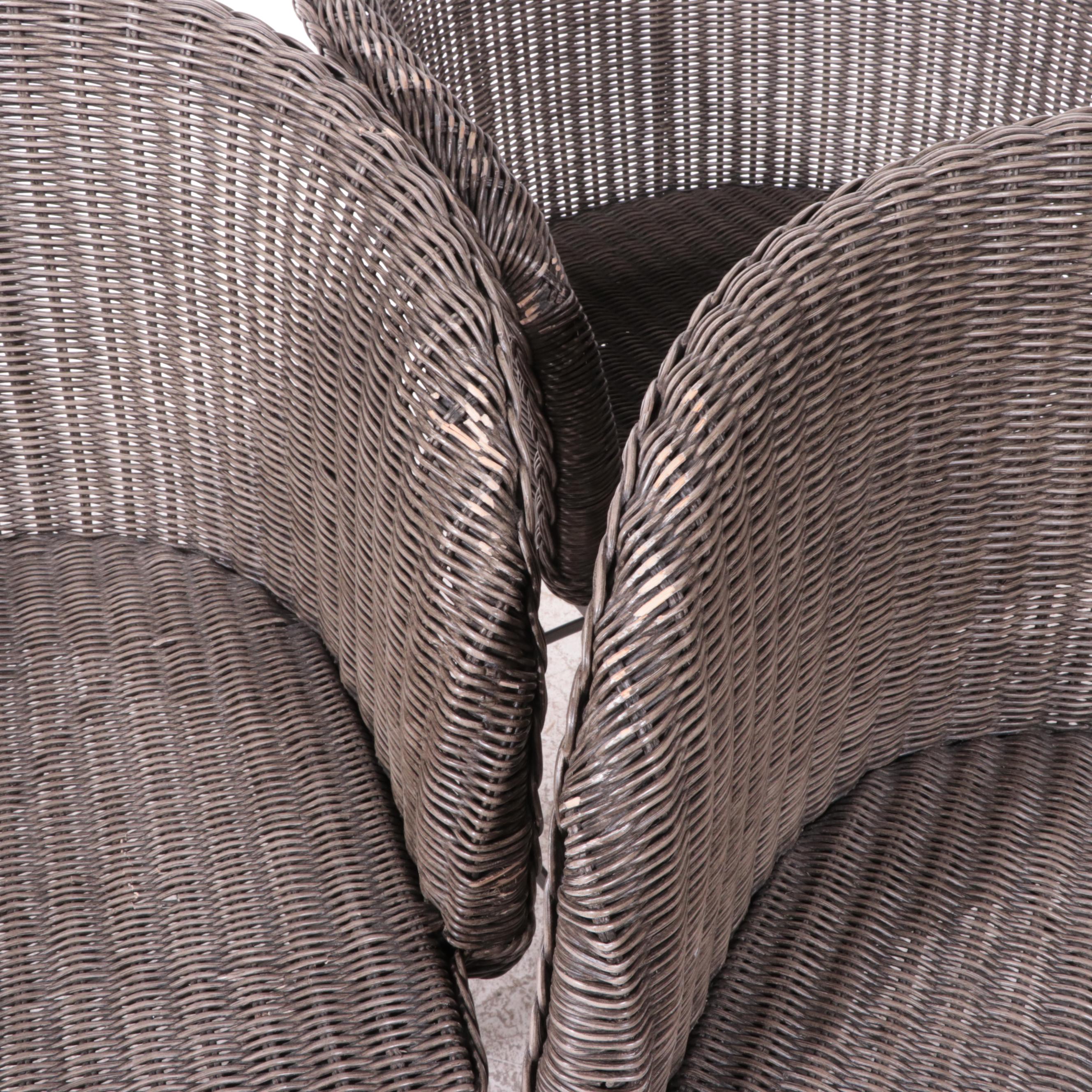 Five Palecek Industrial Style Metal and Wicker Bar Stools