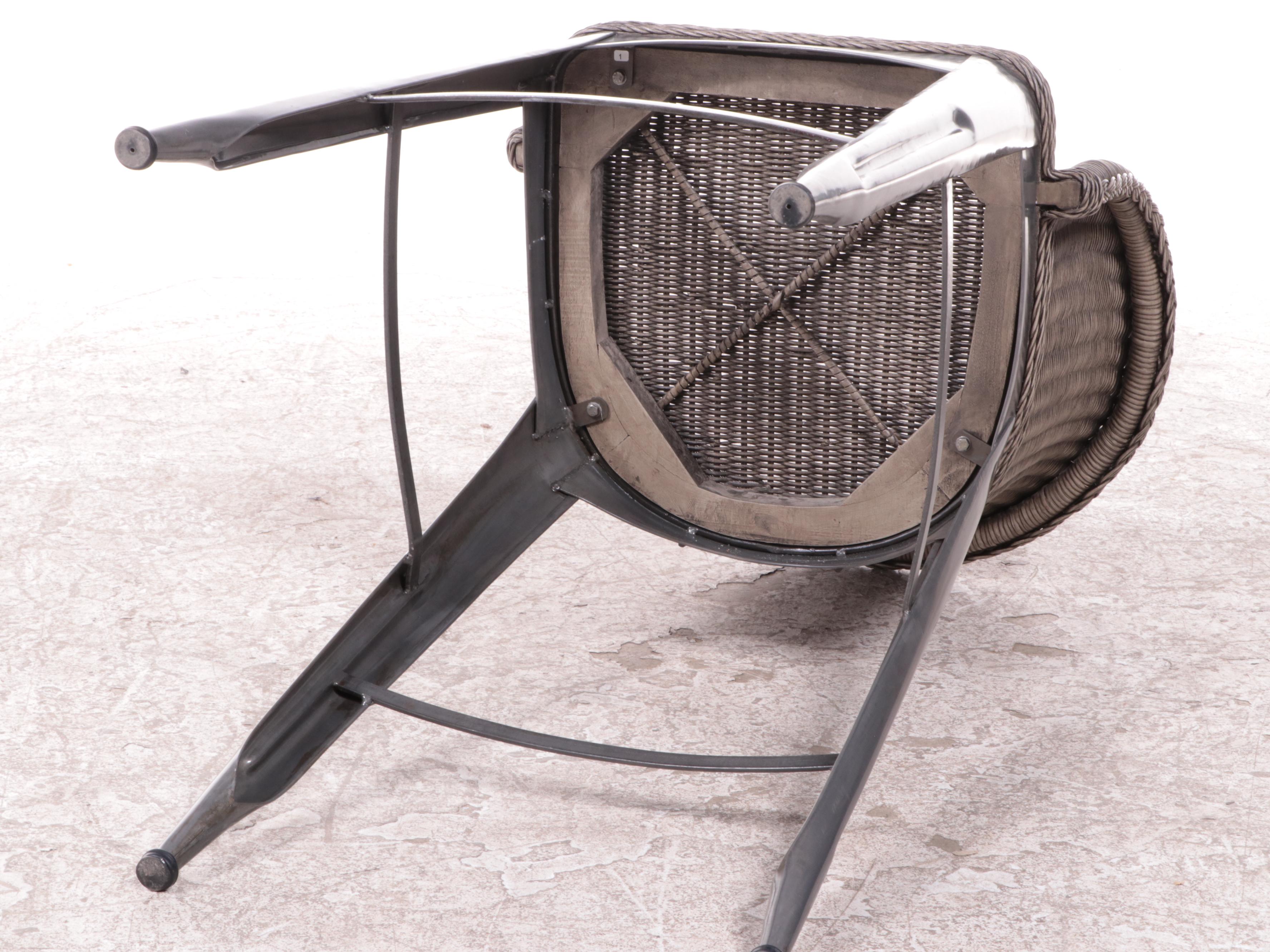 Five Palecek Industrial Style Metal and Wicker Bar Stools