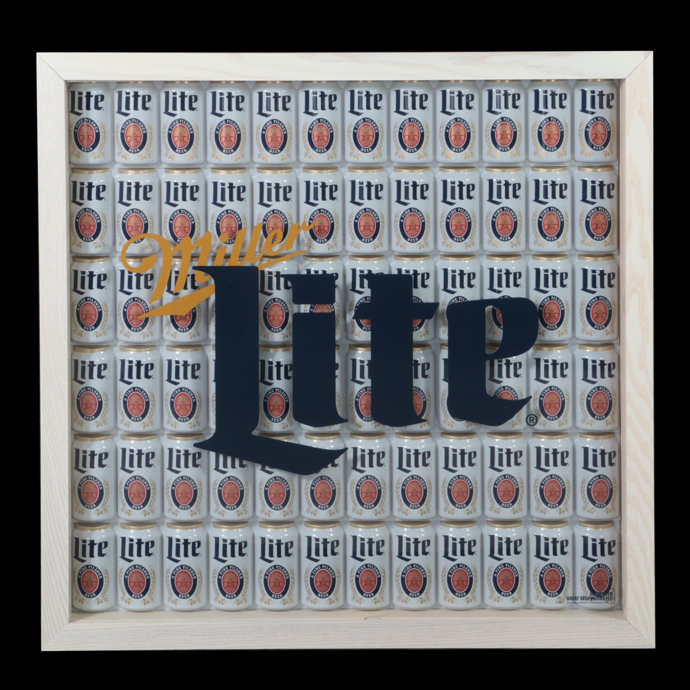 Framed Miller Lite Beer Cans Shadowbox Display in Wood Frame
