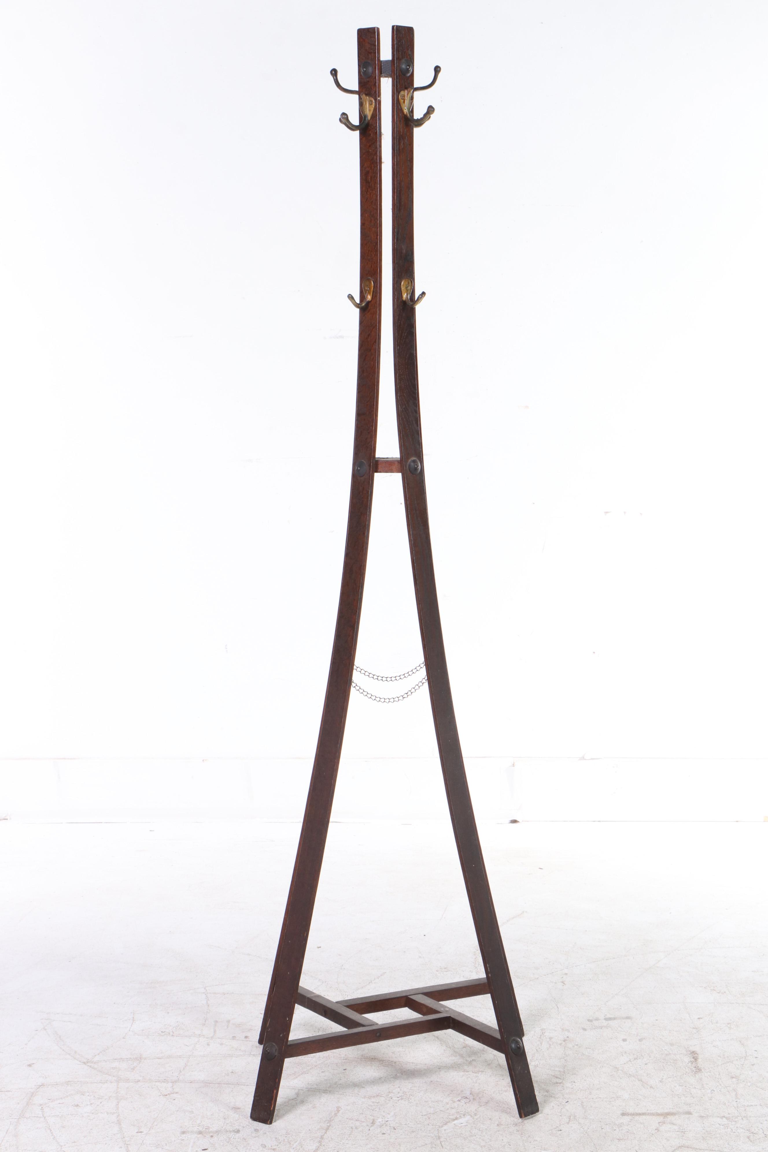 Arts and Crafts Slatted Oak Hall Tree, Early 20th Century