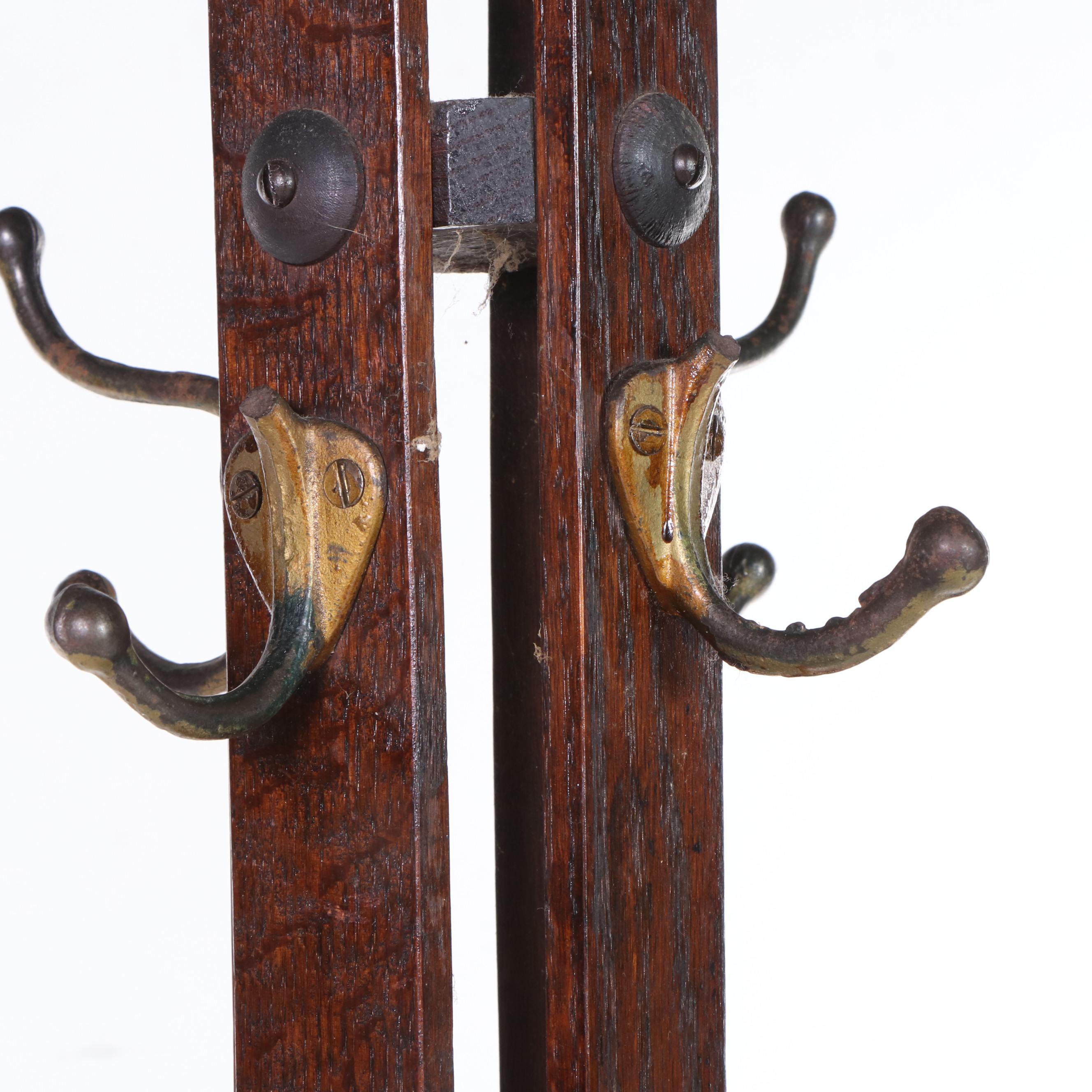 Arts and Crafts Slatted Oak Hall Tree, Early 20th Century