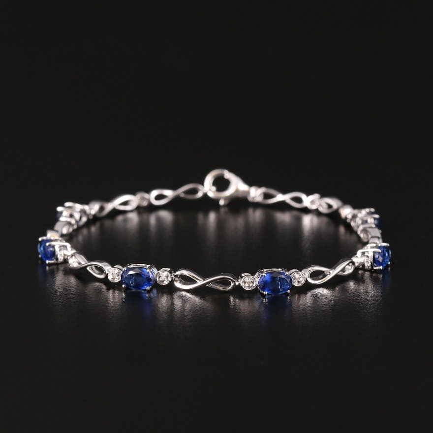 Sterling Sapphire and Diamond Infinity Link Bracelet