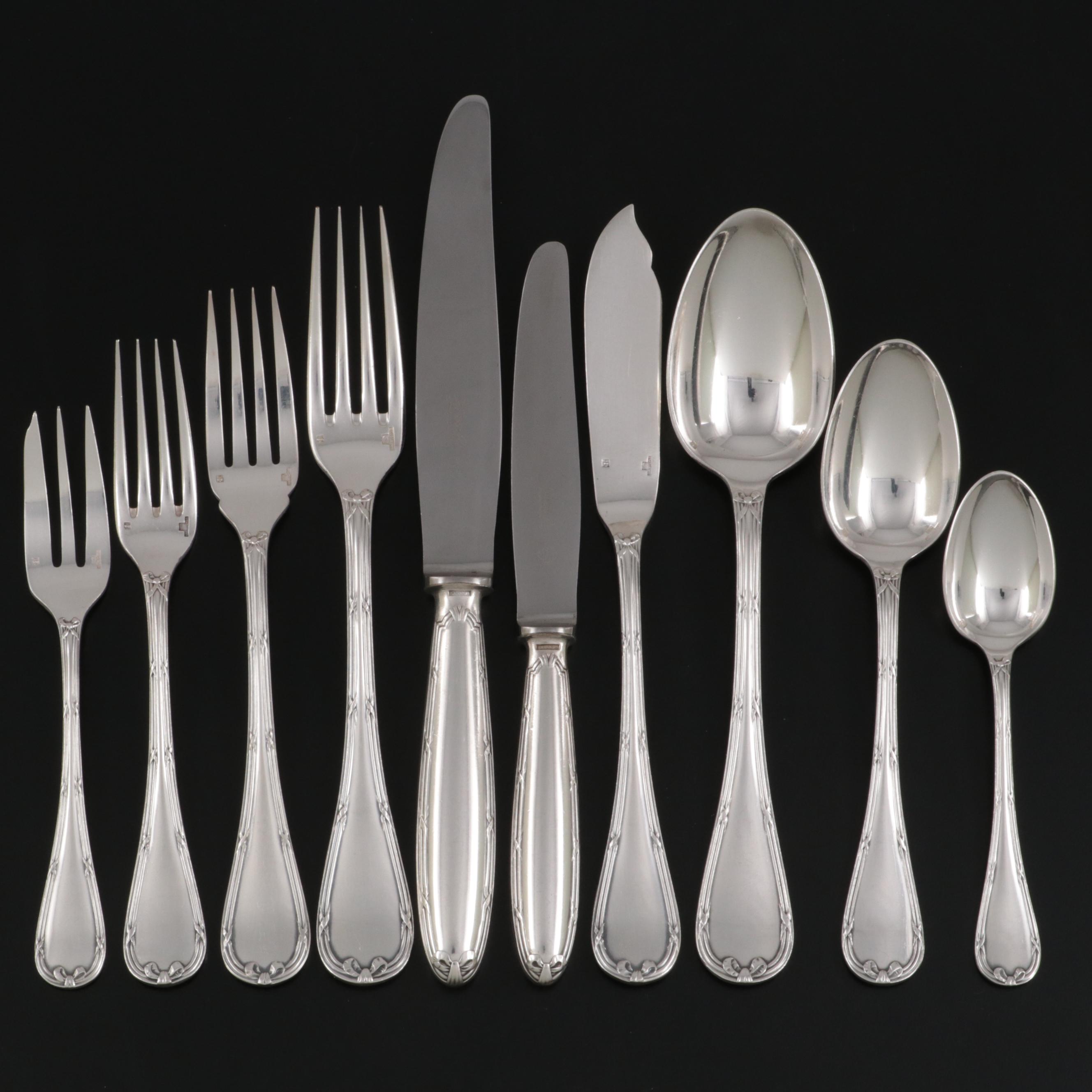 Christofle "Rubans" Silver Plate Flatware and Serving Utensils