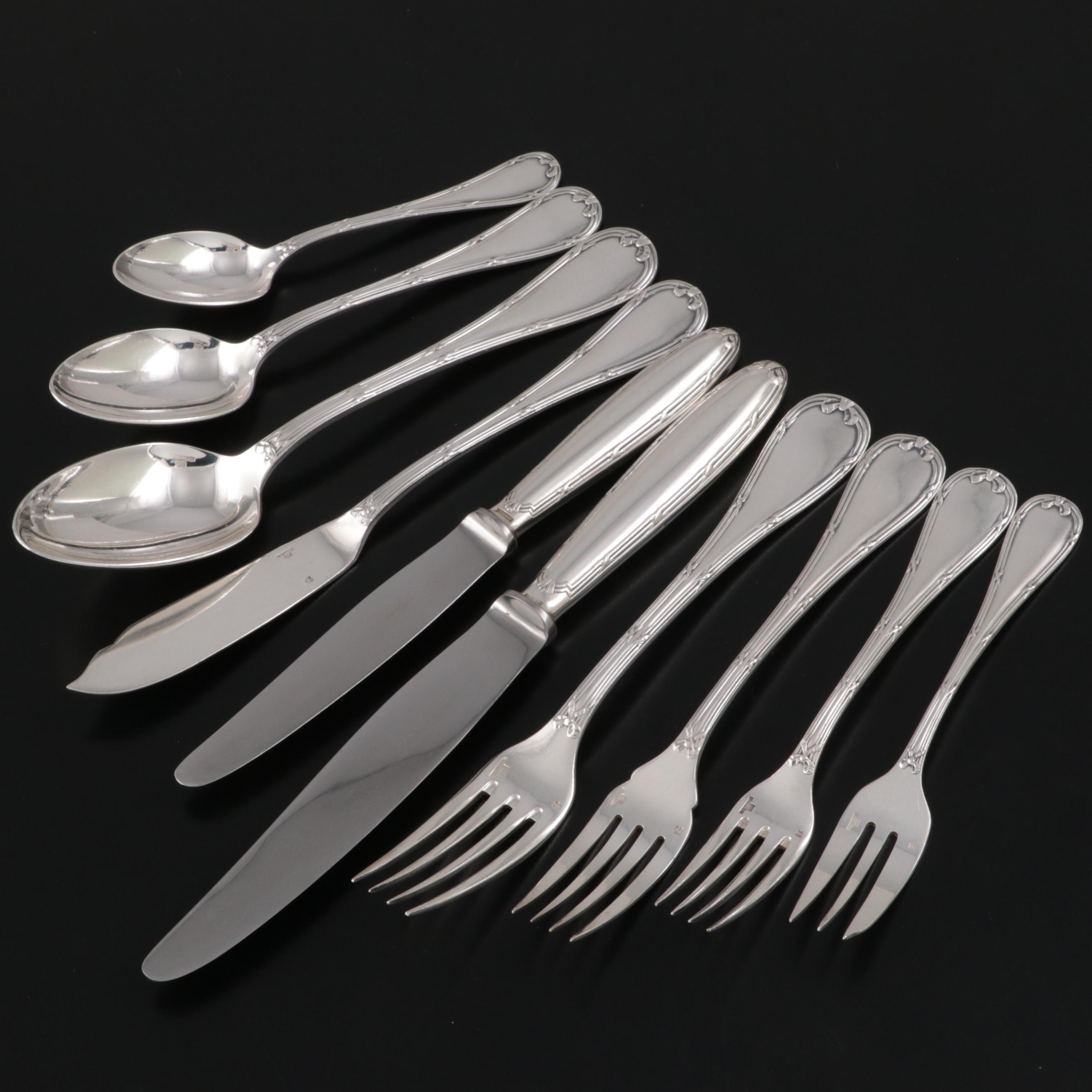 Christofle "Rubans" Silver Plate Flatware and Serving Utensils