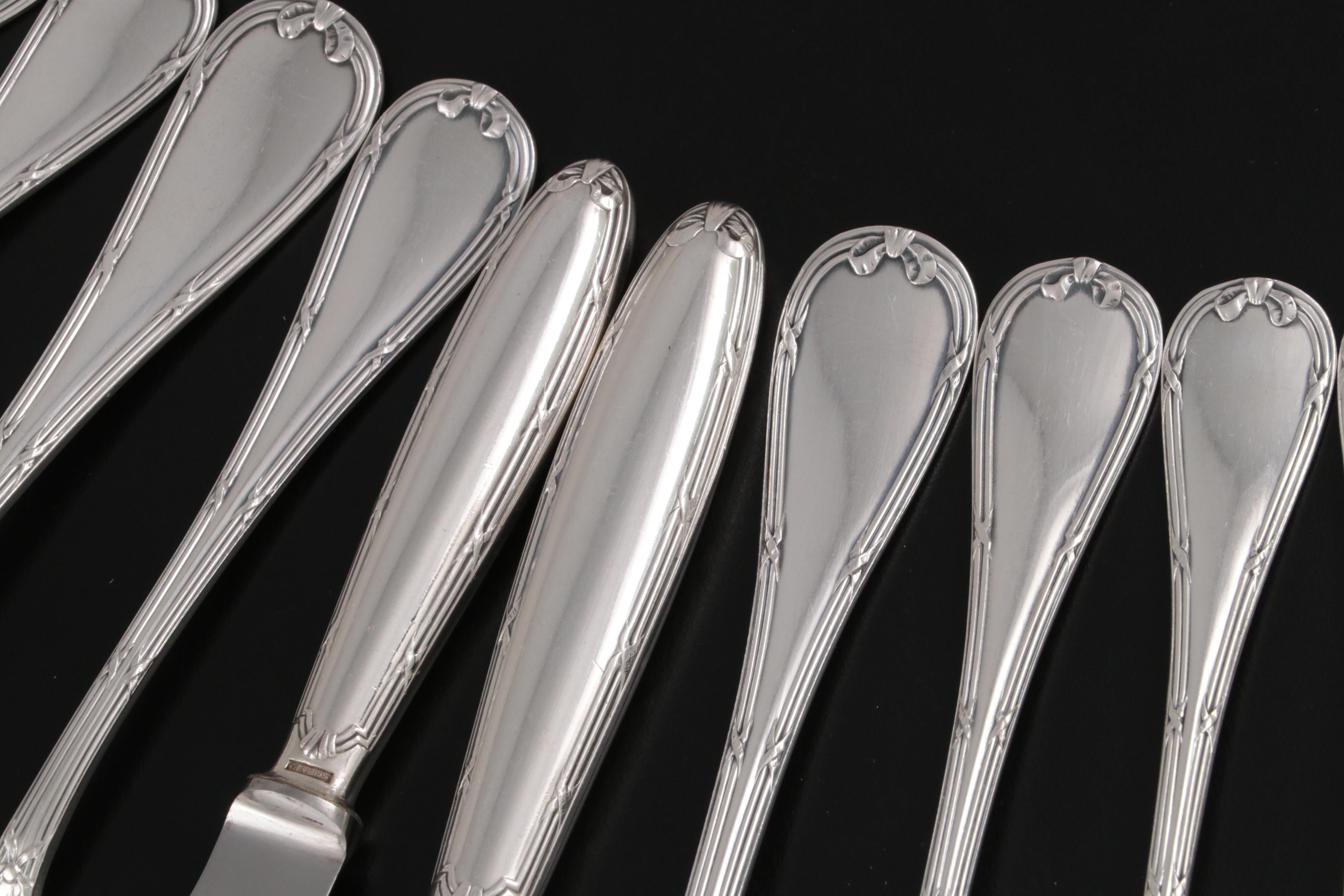 Christofle "Rubans" Silver Plate Flatware and Serving Utensils