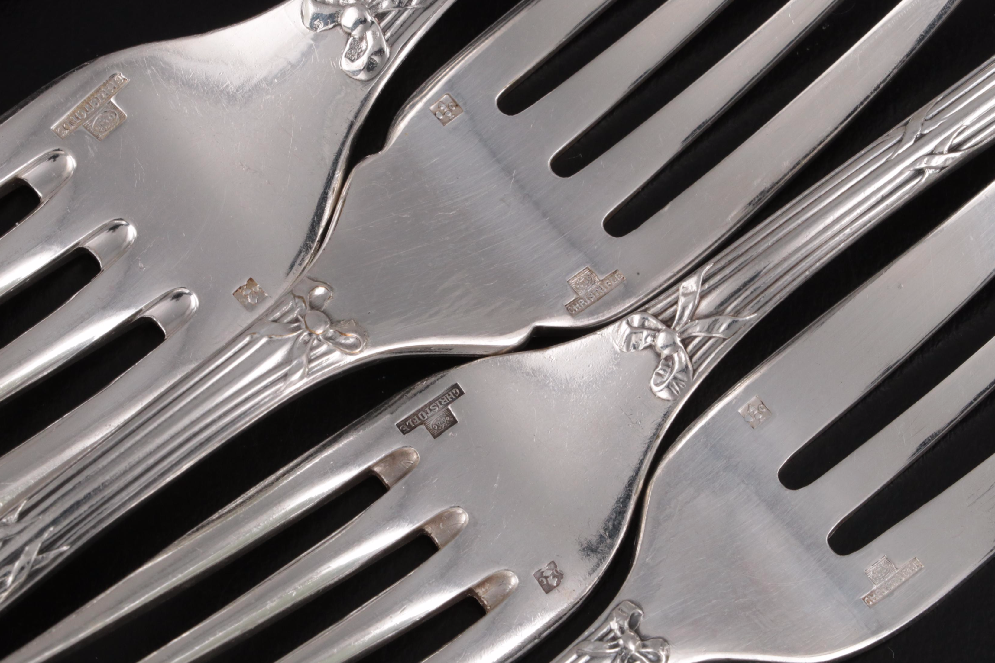 Christofle "Rubans" Silver Plate Flatware and Serving Utensils