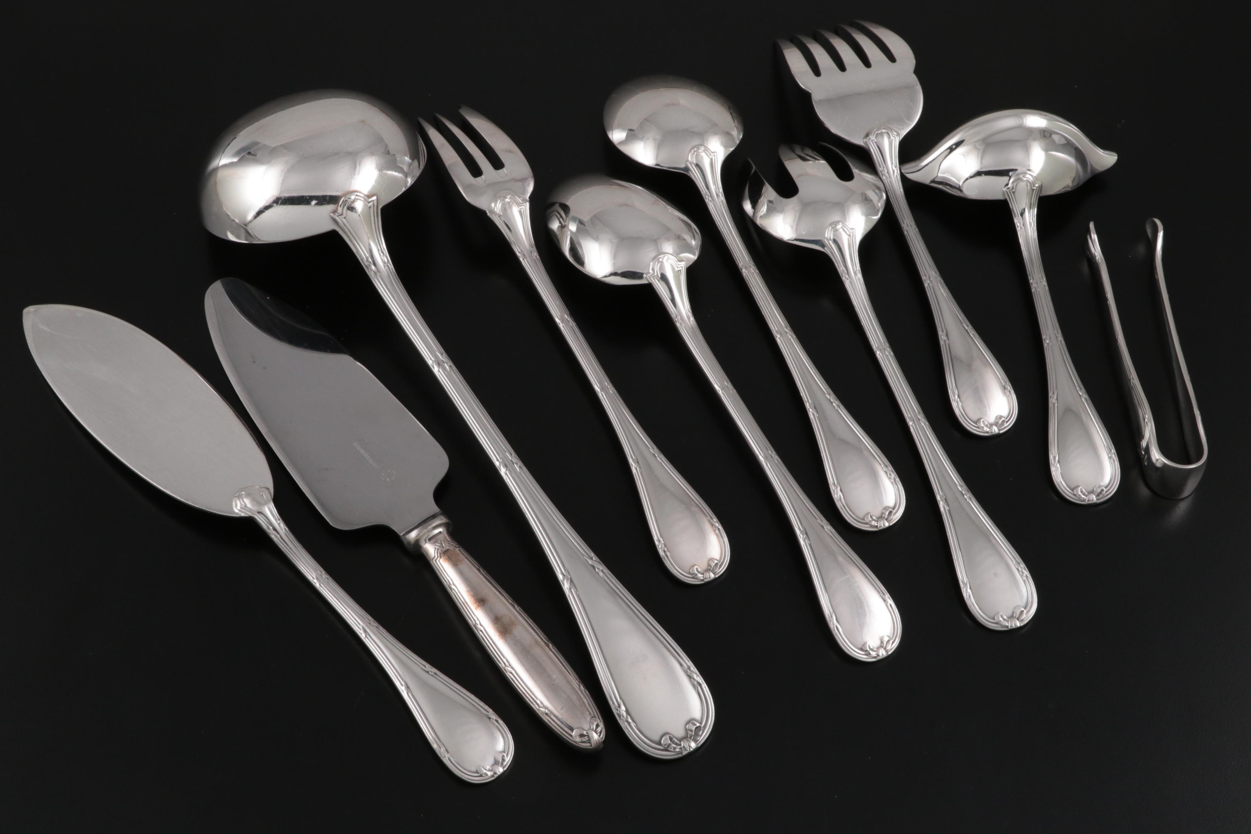 Christofle "Rubans" Silver Plate Flatware and Serving Utensils