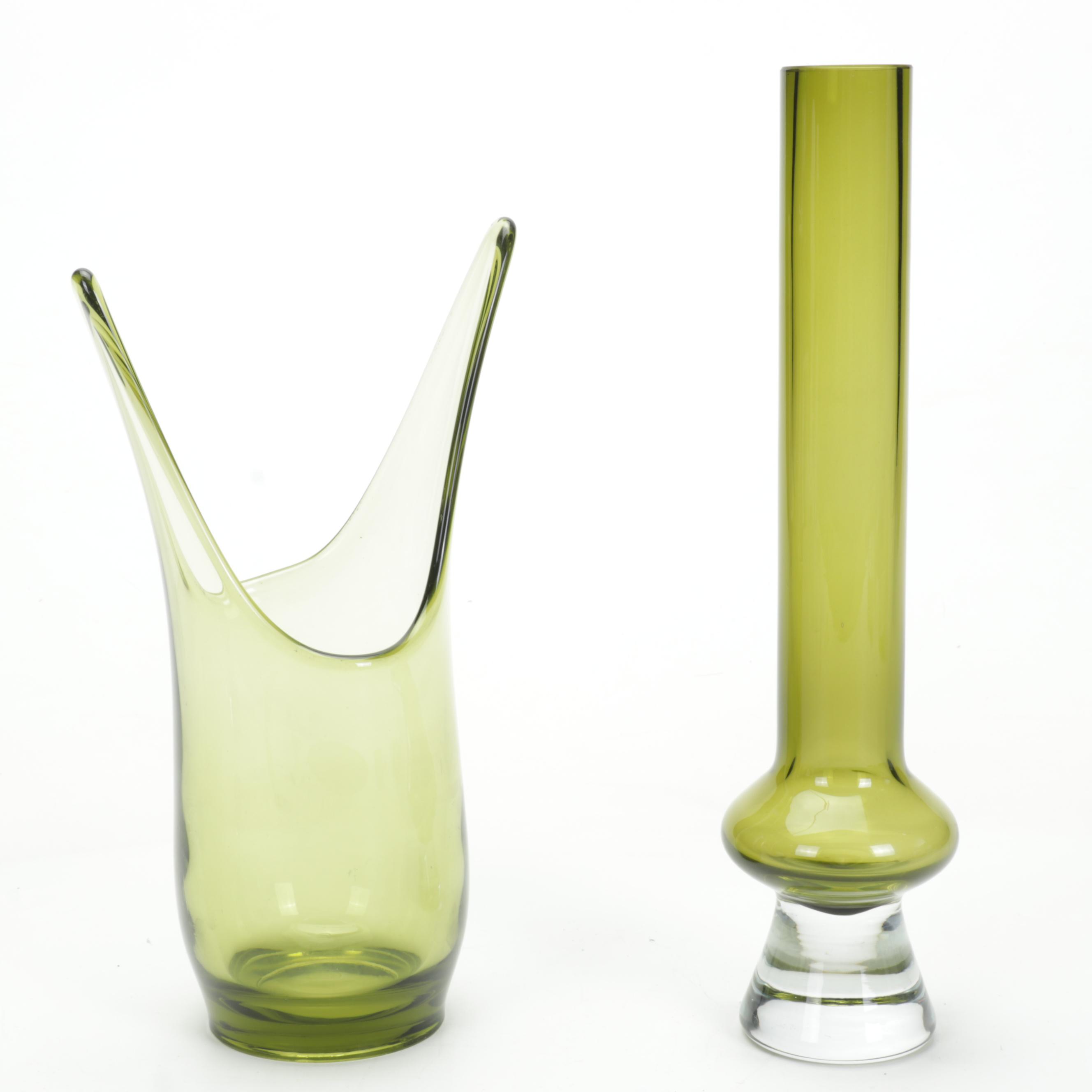 Marquis by Waterford and Other Green Crystal Vases