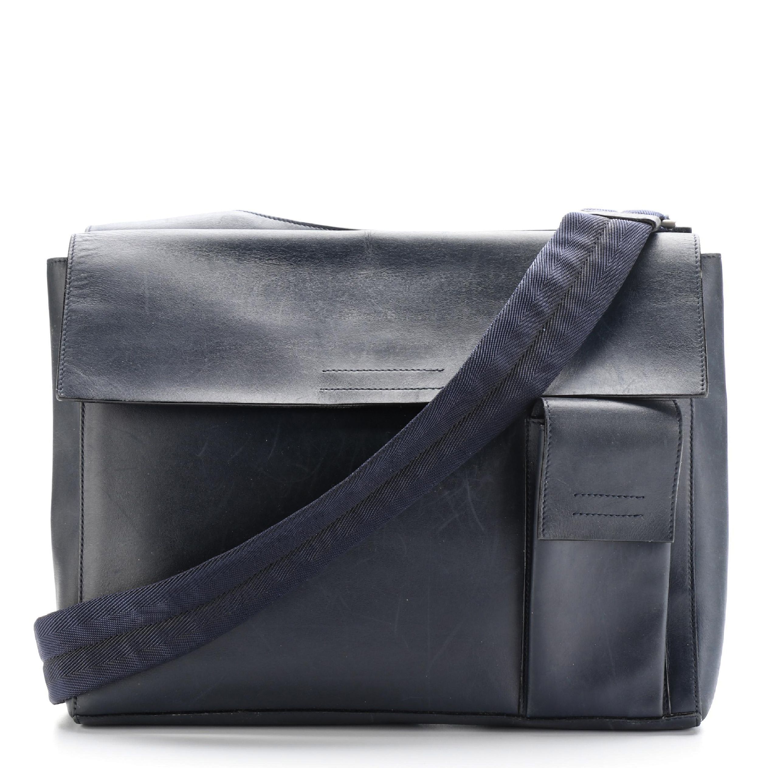 Prada Messenger Bag in Dark Blue Leather