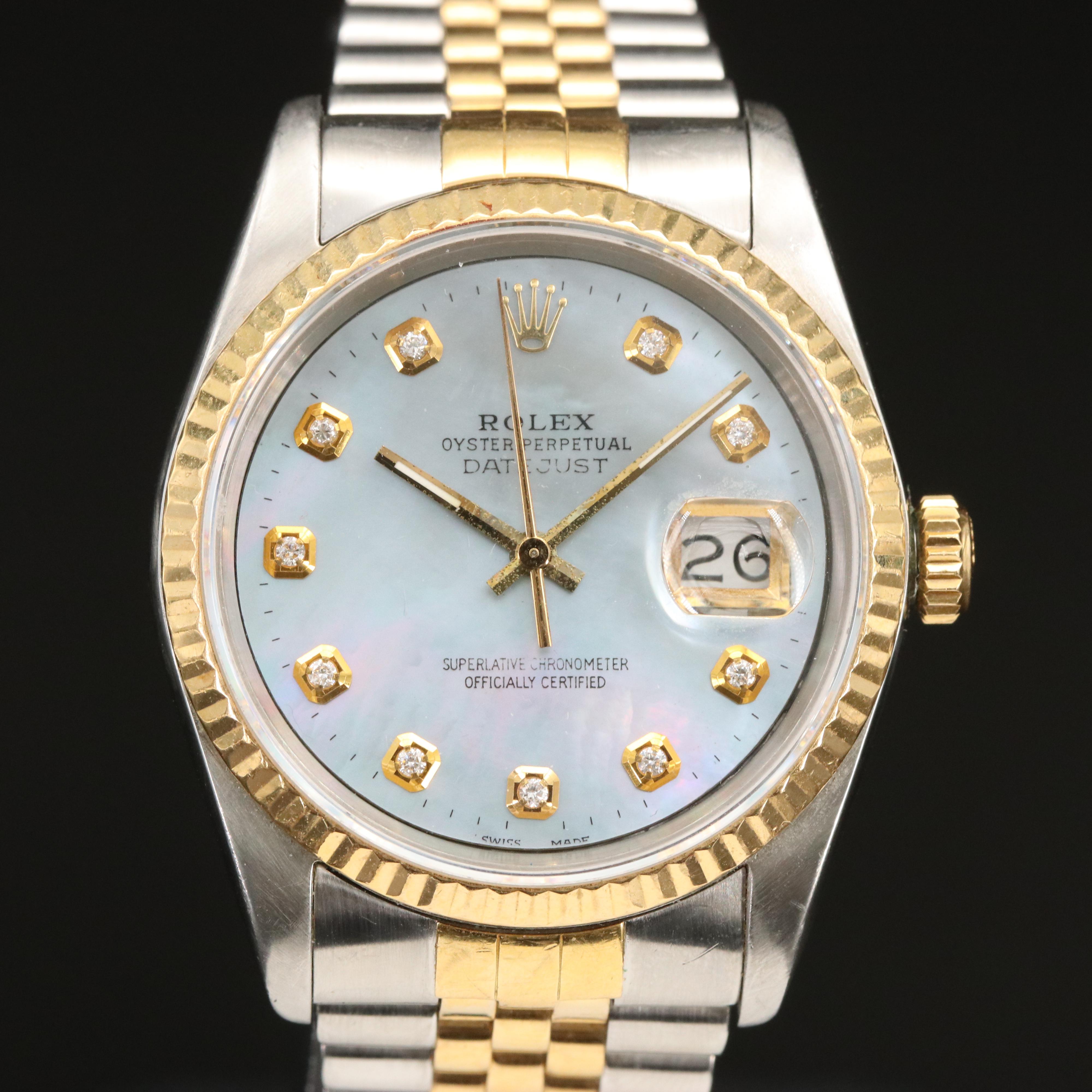 1988 Rolex Datejust Two Tone Mother-of-Pearl Diamond Dial Watch