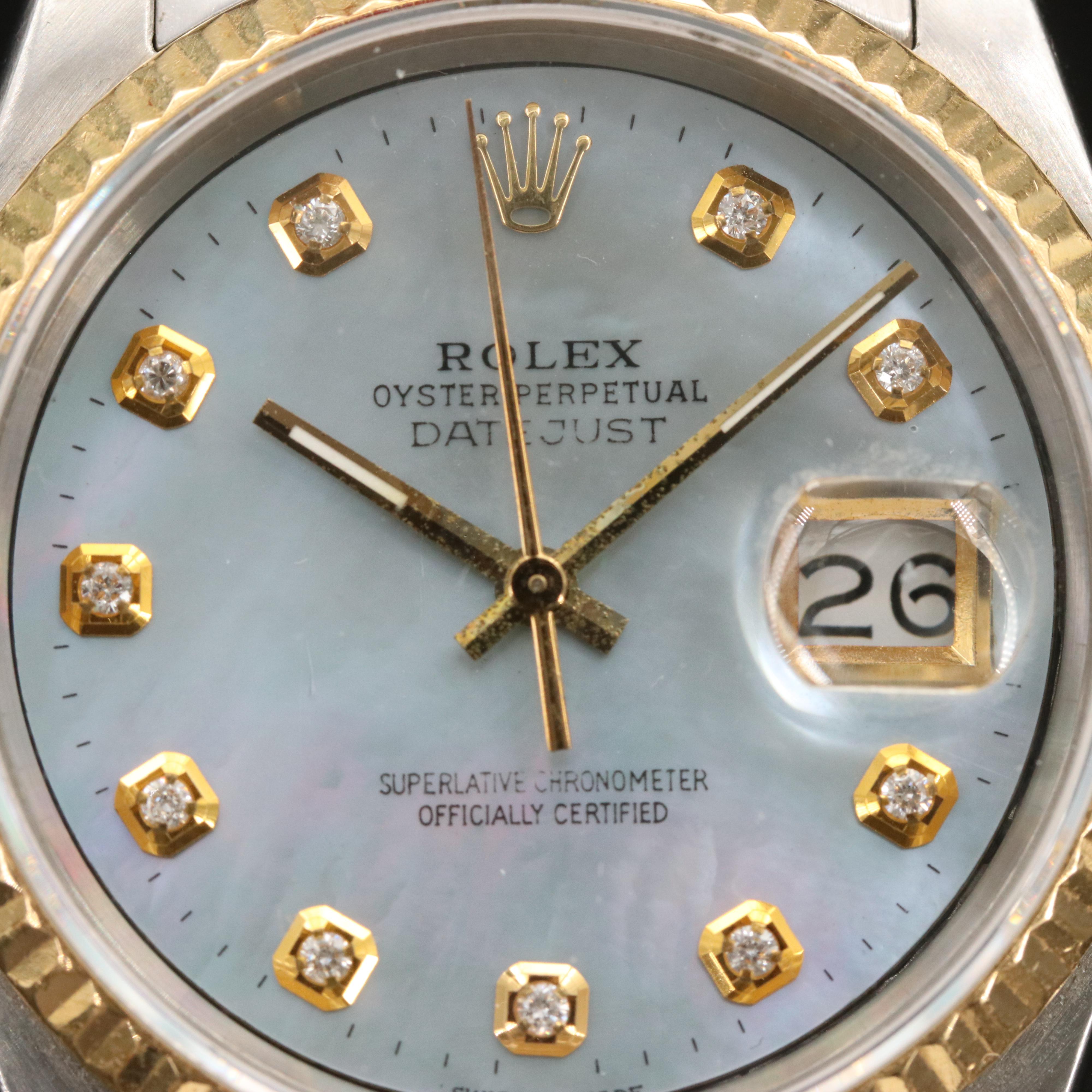 1988 Rolex Datejust Two Tone Mother-of-Pearl Diamond Dial Watch