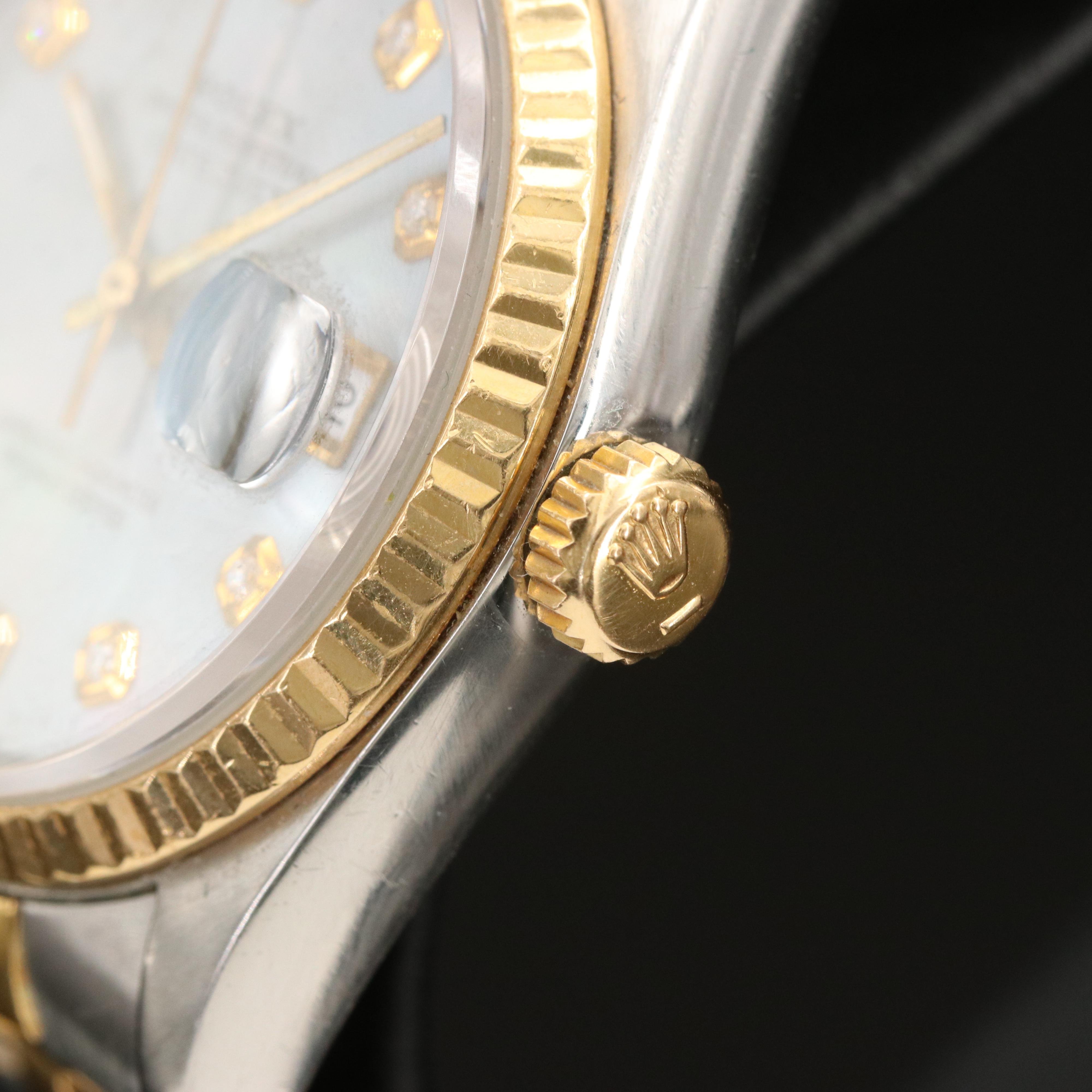 1988 Rolex Datejust Two Tone Mother-of-Pearl Diamond Dial Watch