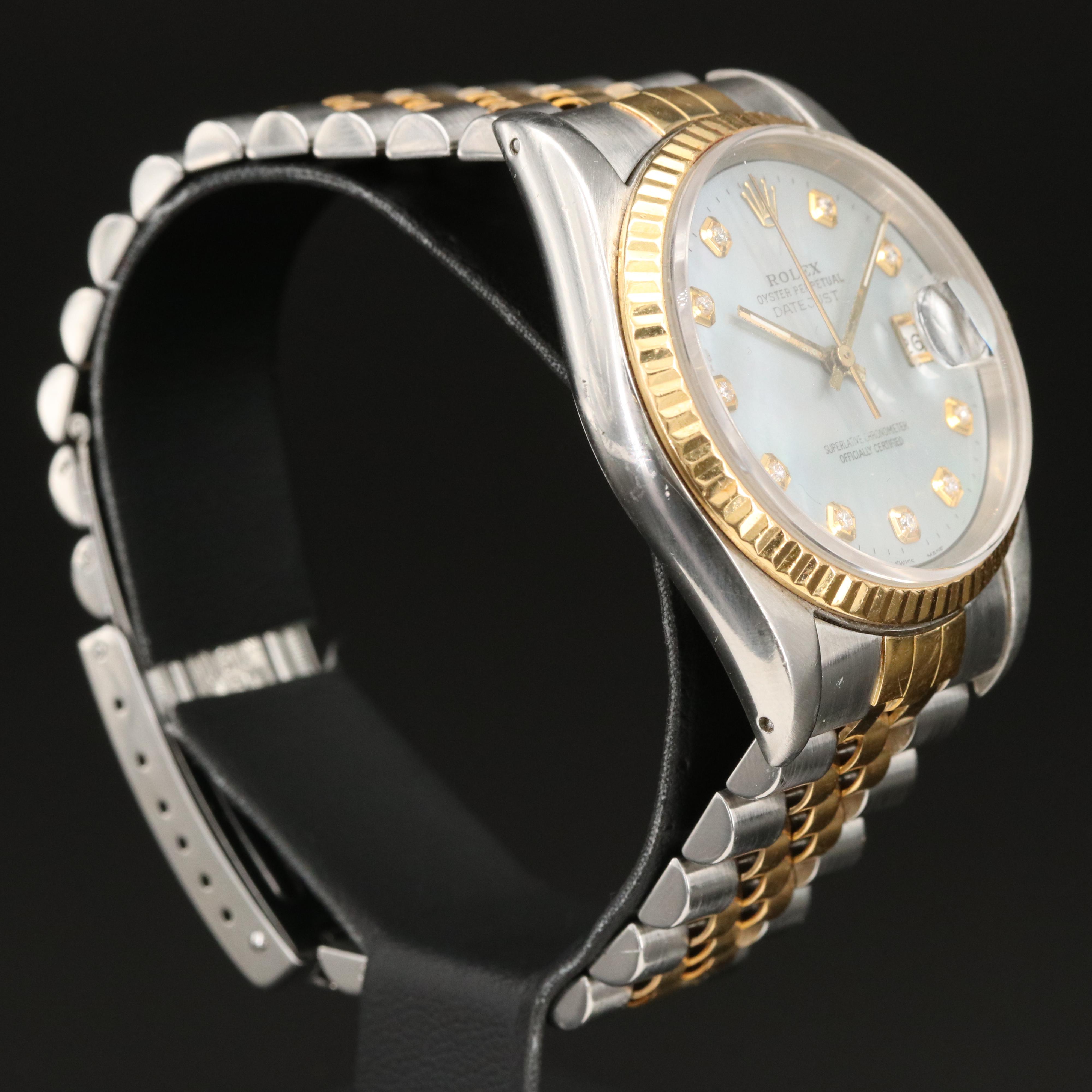 1988 Rolex Datejust Two Tone Mother-of-Pearl Diamond Dial Watch